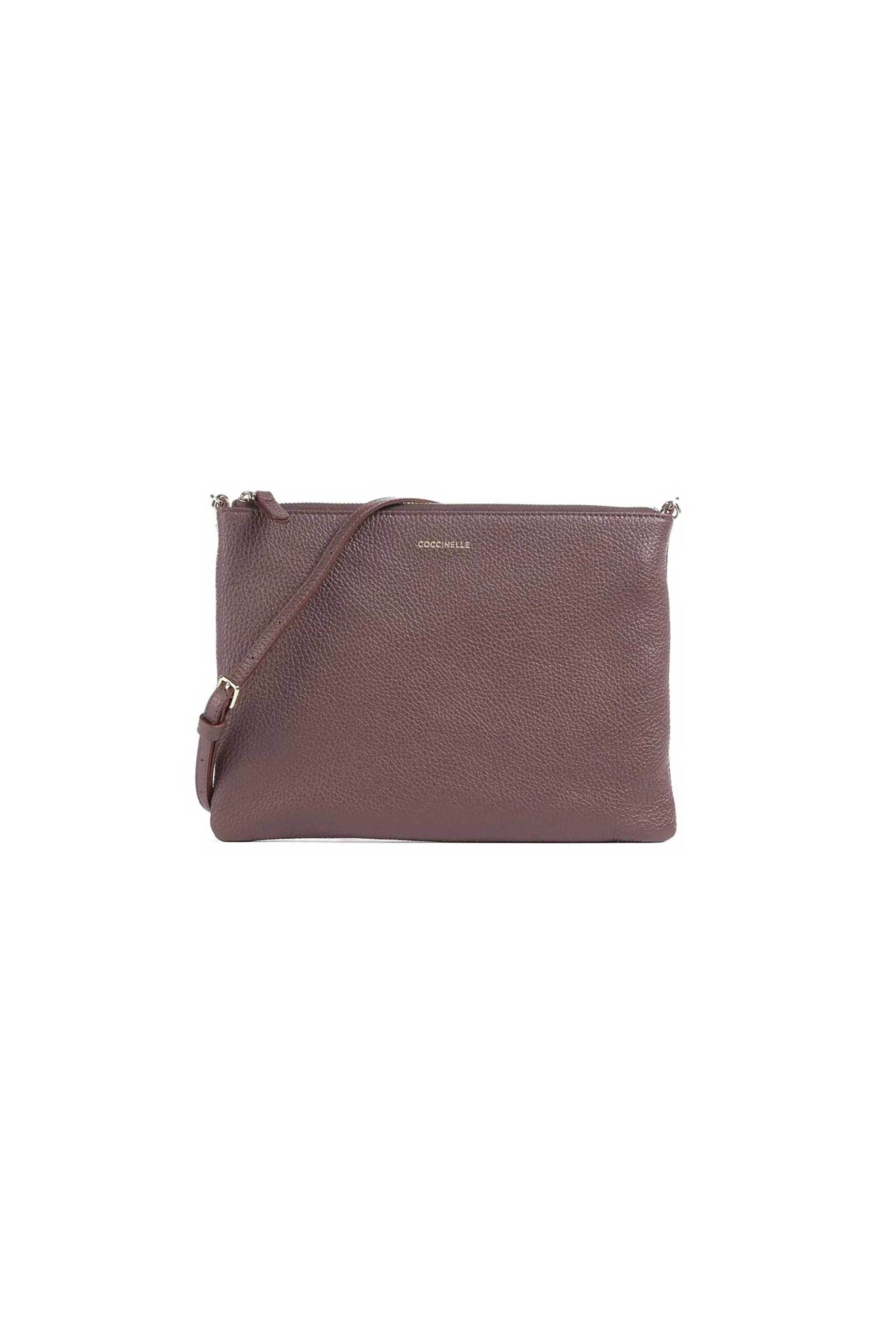 COCCINELLE Coccinelle γυναικεία δερμάτινη τσάντα crossbody μονόχρωμη με logo print - E5MMA-55F401 Καφέ Latte