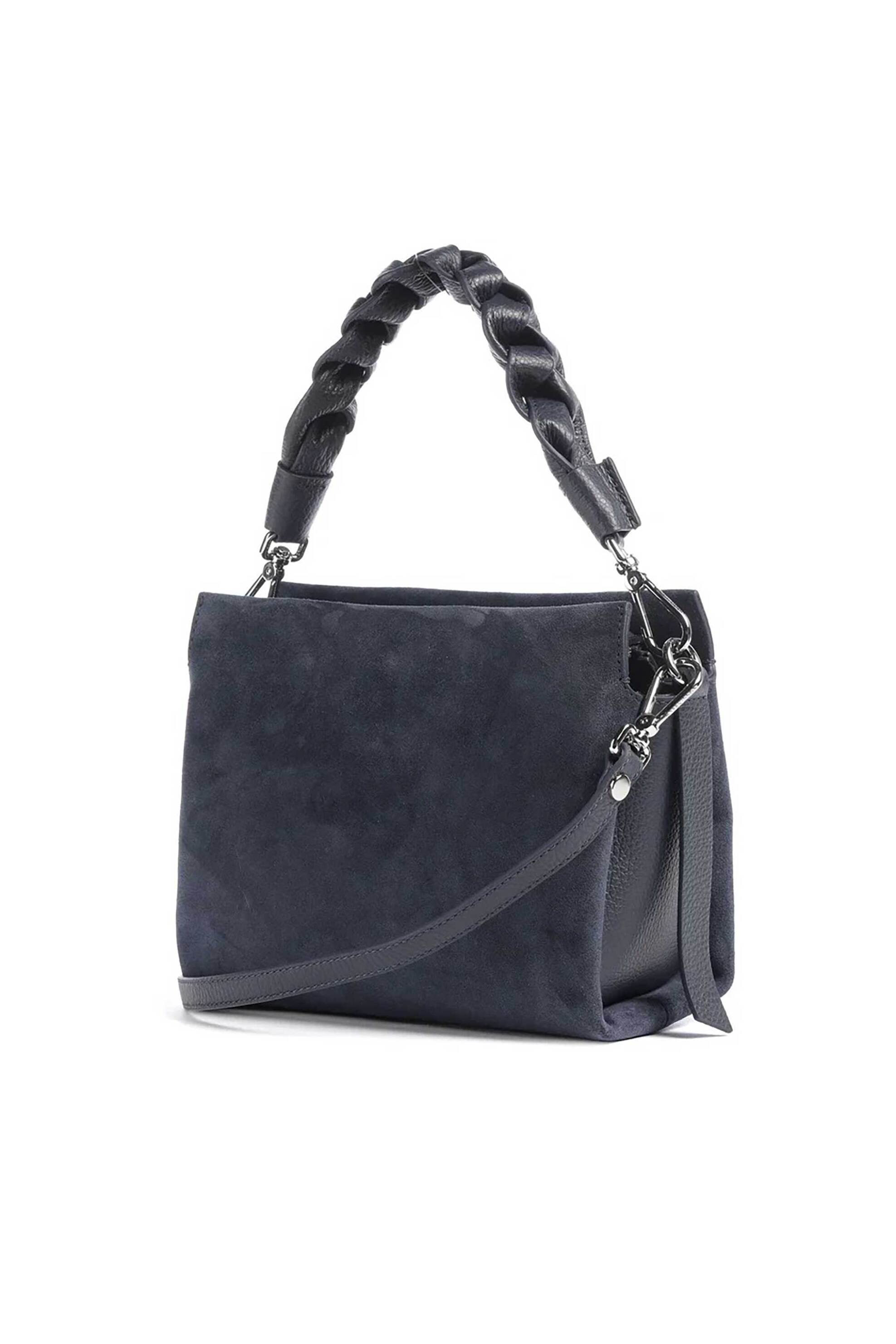 COCCINELLE Coccinelle γυναικεία τσάντα χειρός από δέρμα suede με πλεκτό λουρί "Boheme" - E1P6P-580101 Μπλε Σκούρο - 2