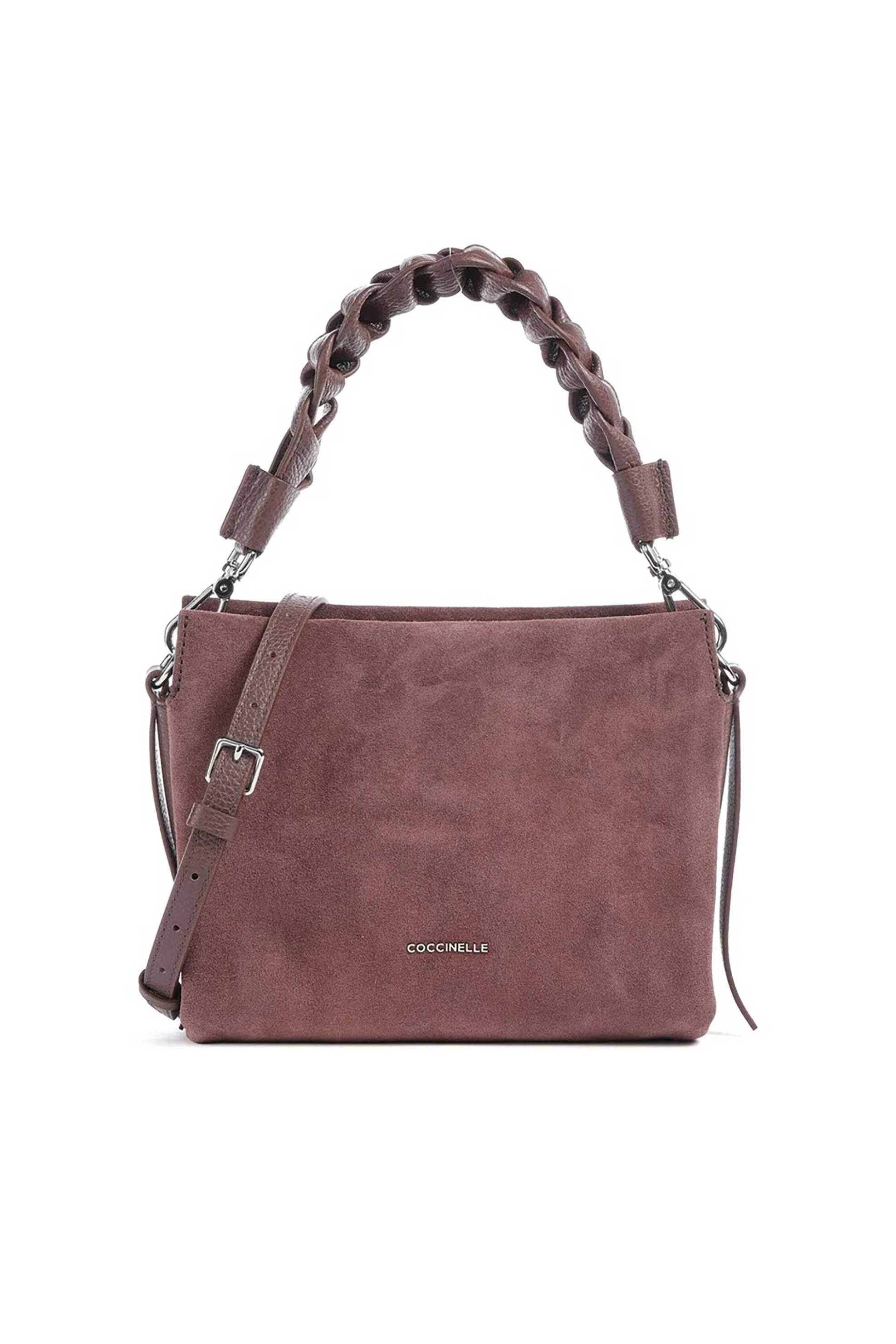 COCCINELLE Coccinelle γυναικεία τσάντα χειρός από δέρμα suede με πλεκτό λουρί "Boheme" - E1P6P-580101 Καφέ Latte