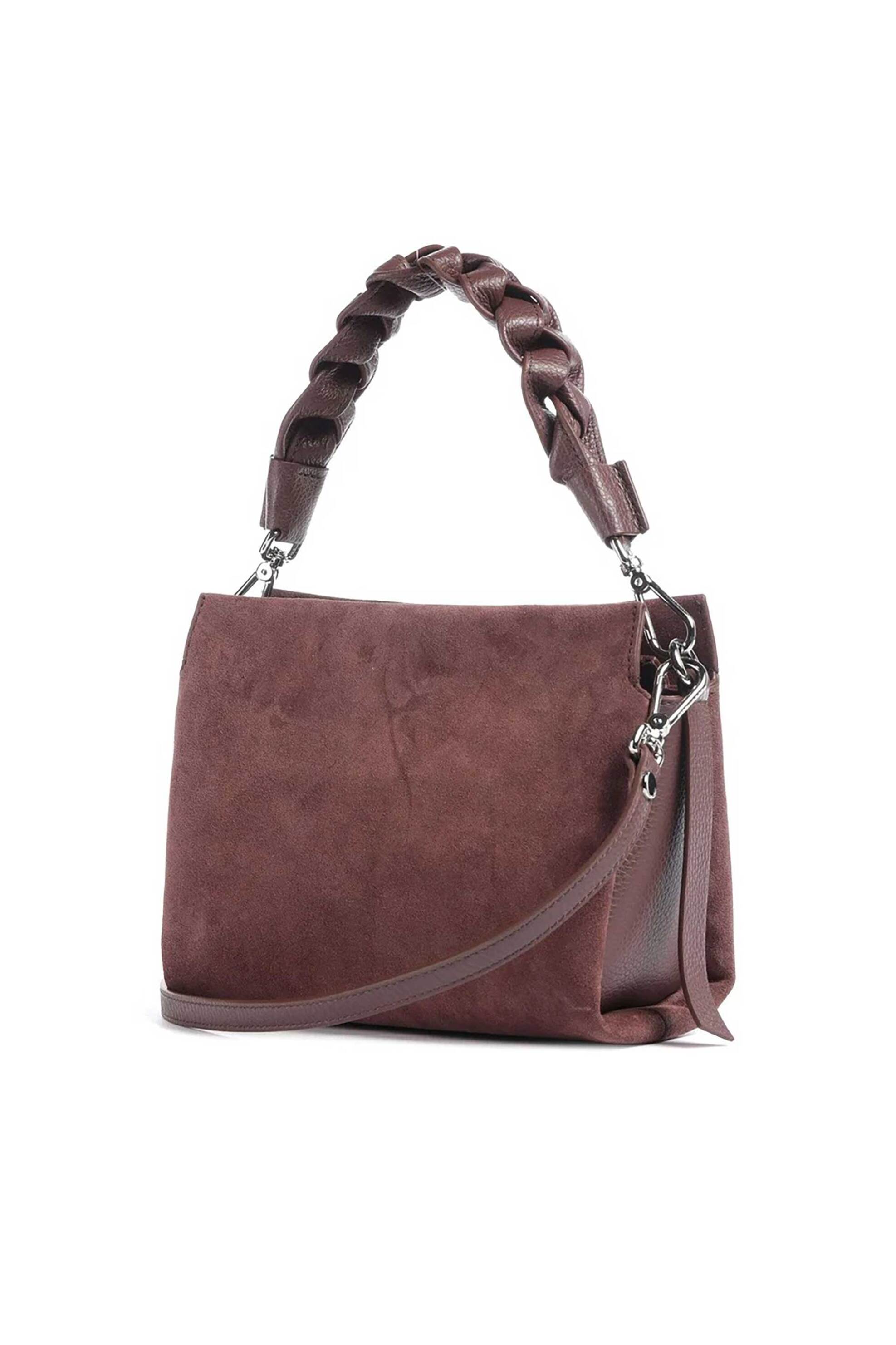 COCCINELLE Coccinelle γυναικεία τσάντα χειρός από δέρμα suede με πλεκτό λουρί "Boheme" - E1P6P-580101 Καφέ Latte - 2