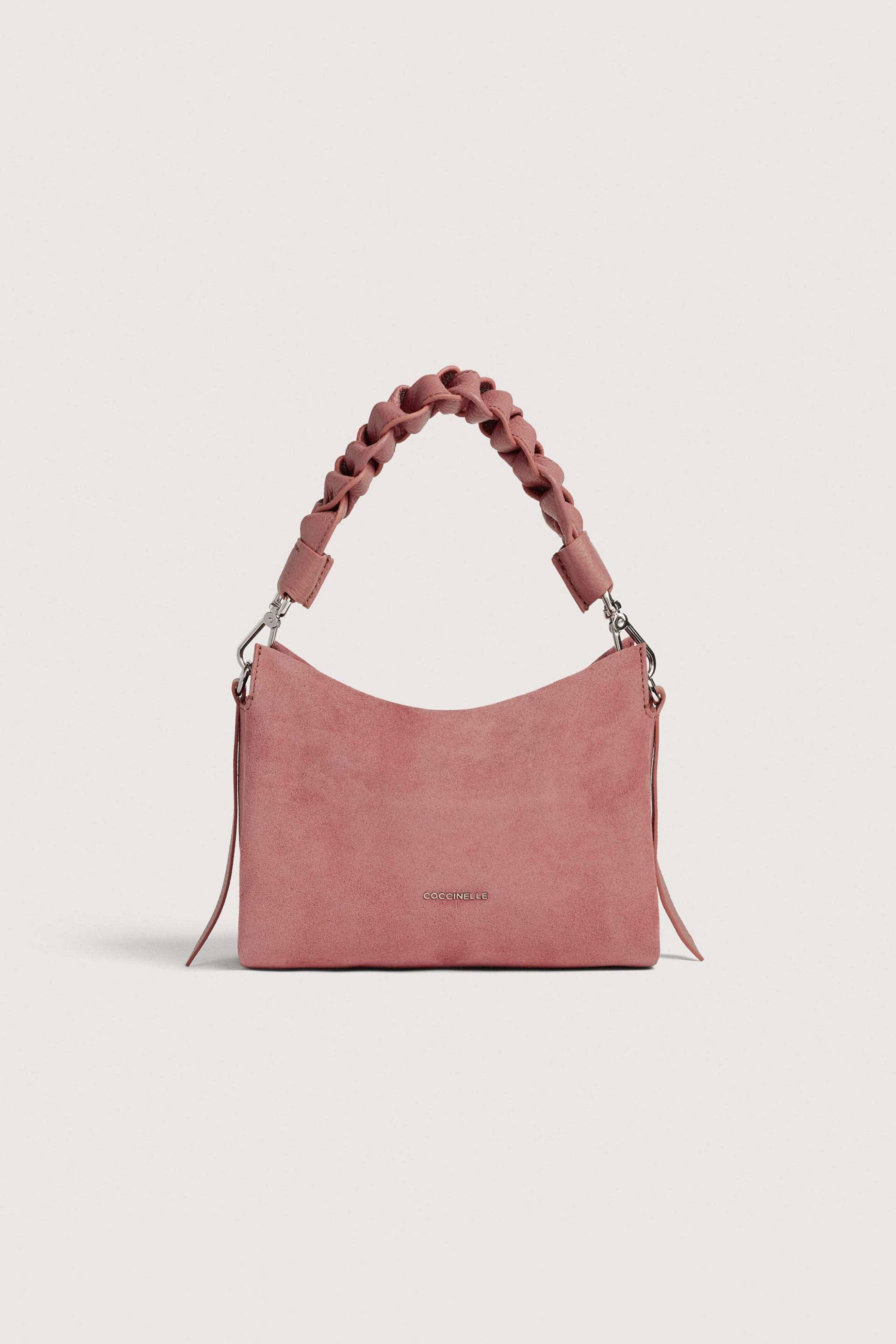 COCCINELLE Coccinelle γυναικεία τσάντα χειρός από δέρμα suede με πλεκτό λουρί "Boheme" - E1P6P-580101 Ροζ