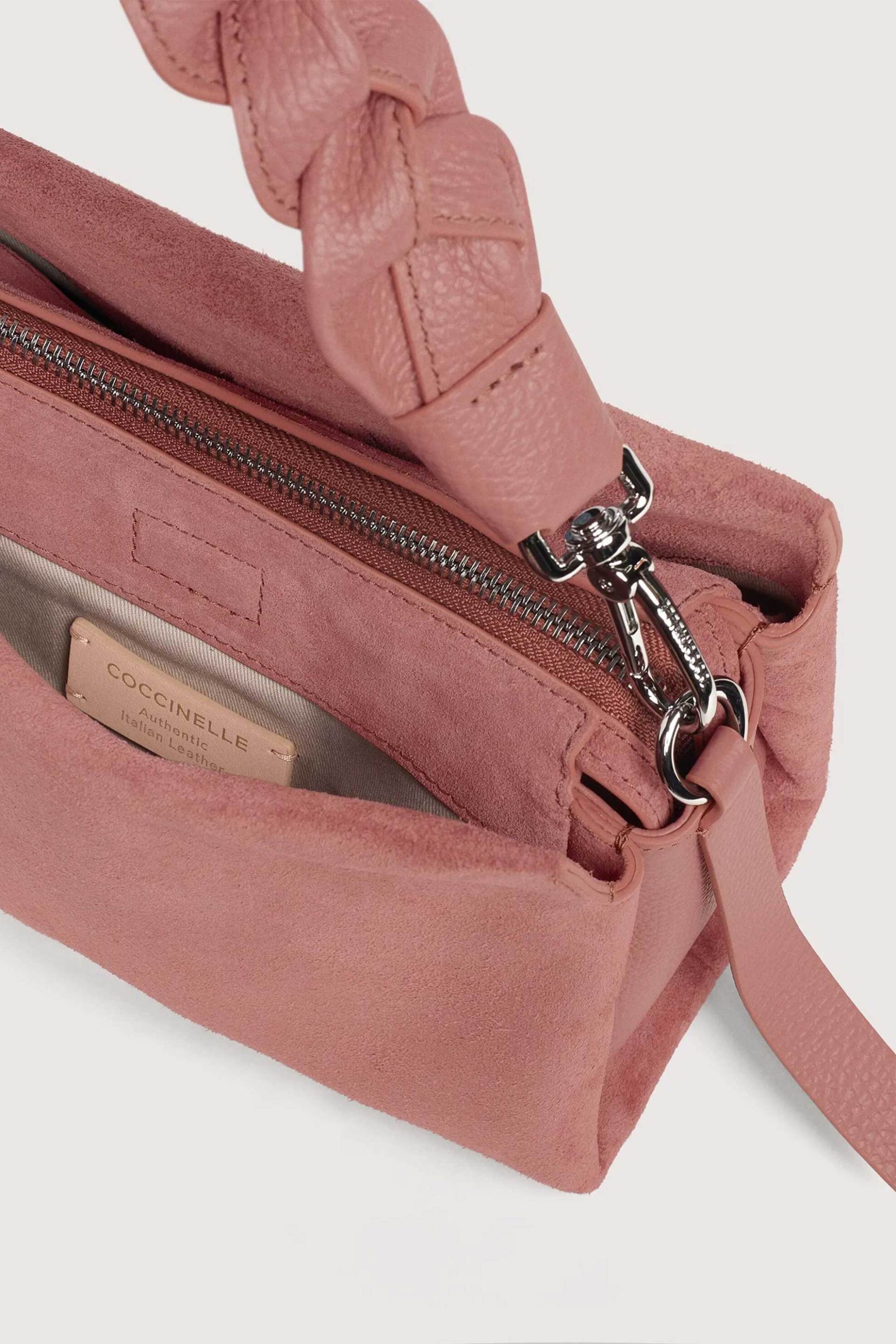 COCCINELLE Coccinelle γυναικεία τσάντα χειρός από δέρμα suede με πλεκτό λουρί "Boheme" - E1P6P-580101 Ροζ - 3