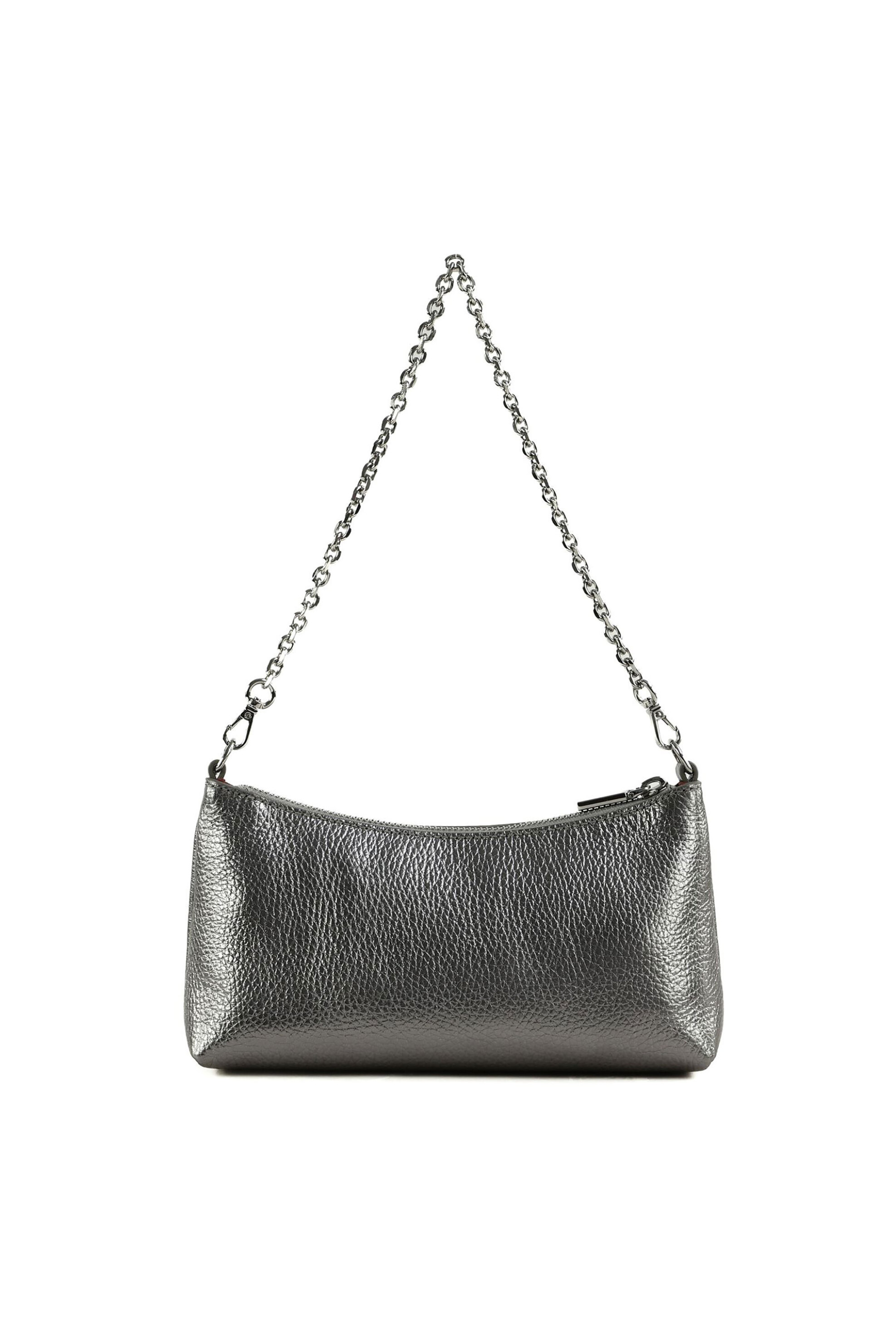 Coccinelle Γυναικεία Δερμάτινη Τσάντα Crossbody Μονόχρωμη με Σταμπωτό Λογότυπο Aura - E5Qh0-550101 Ασημί