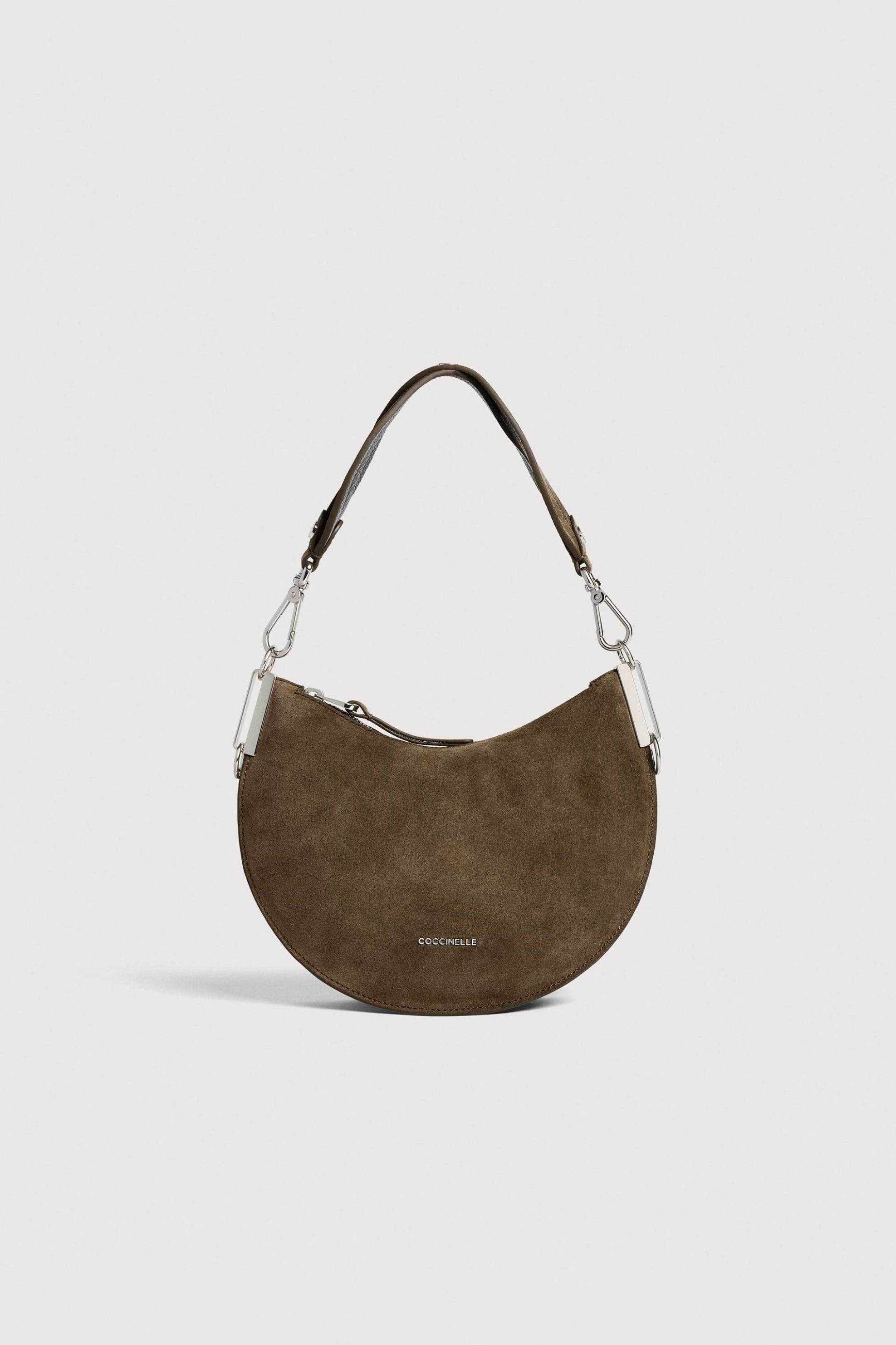 COCCINELLE Coccinelle γυναικεία τσάντα ώμου suede με ανάγλυφο λογότυπο "Sunup Medium" - E1QKG-130201 Γκρι