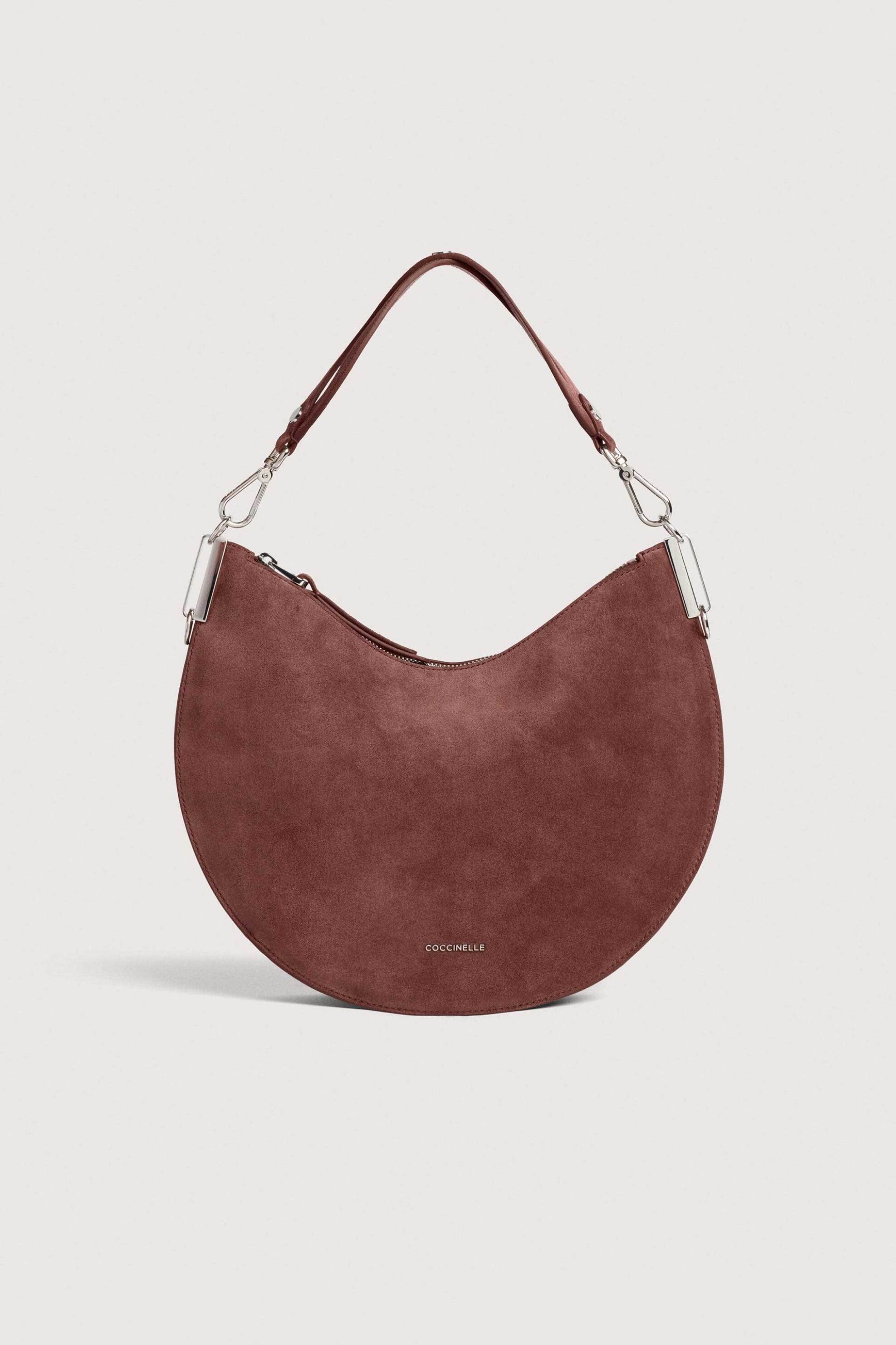 COCCINELLE Coccinelle γυναικεία τσάντα ώμου suede με ανάγλυφο λογότυπο "Sunup Medium" - E1QKG-130201 Καφέ Latte