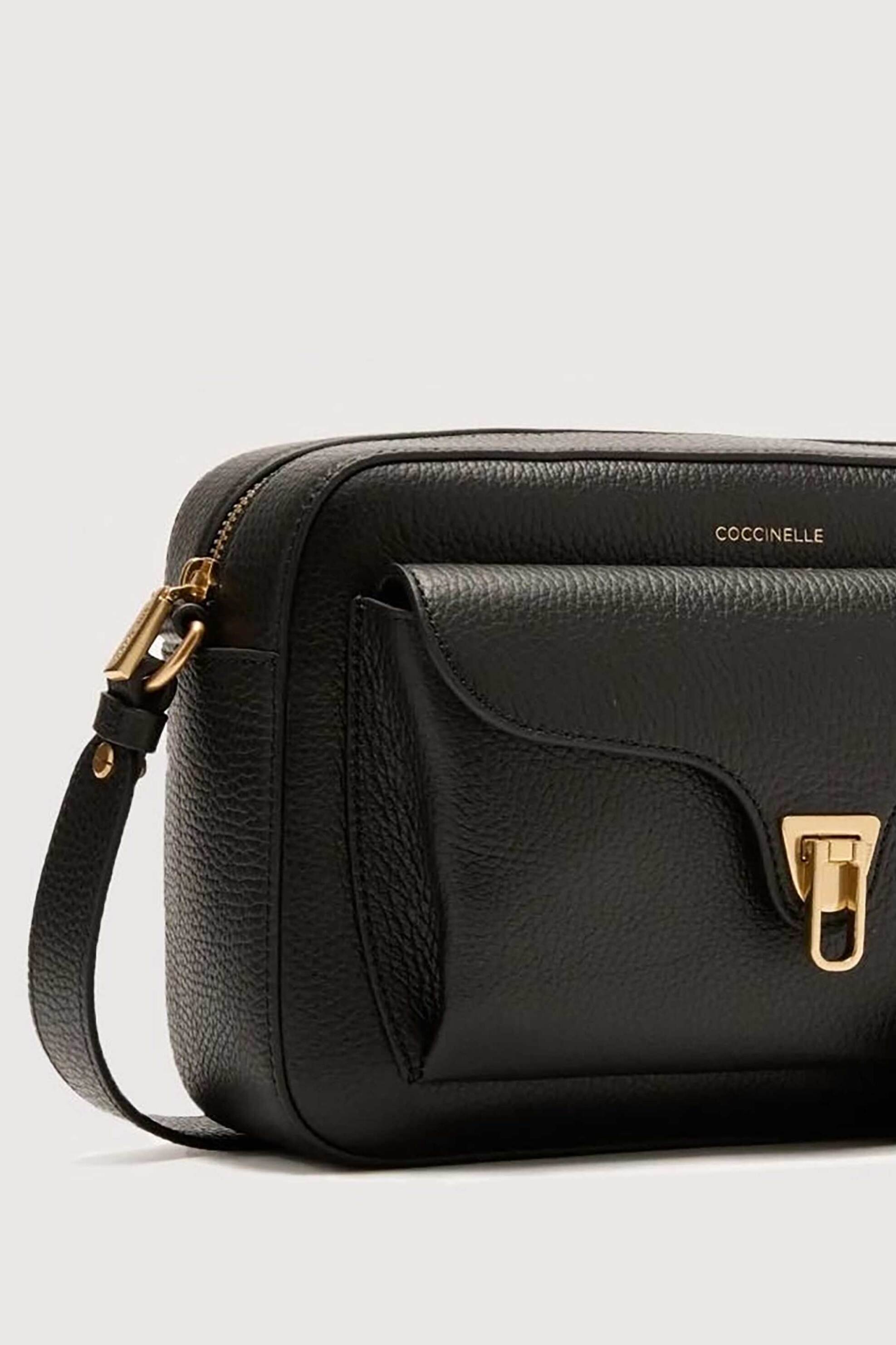 COCCINELLE Coccinelle γυναικεία δερμάτινη τσάντα crossbody με logo print "Beat" - E1MF6-150601 Μαύρο - 3