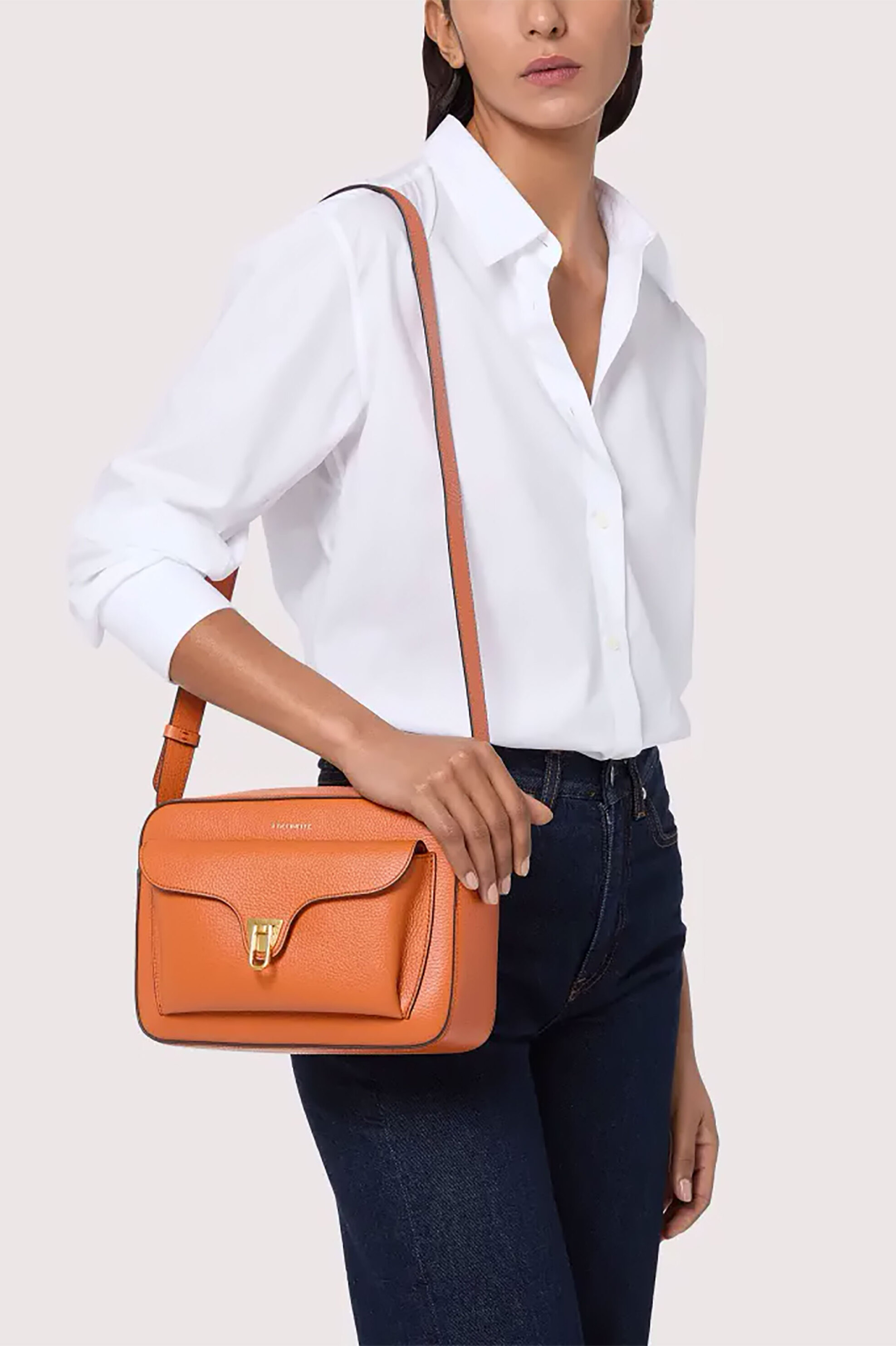 Coccinelle Γυναικεία Δερμάτινη Τσάντα Crossbody με Logo Print Beat - E1Mf6-150601 Πορτοκαλί Σκούρο
