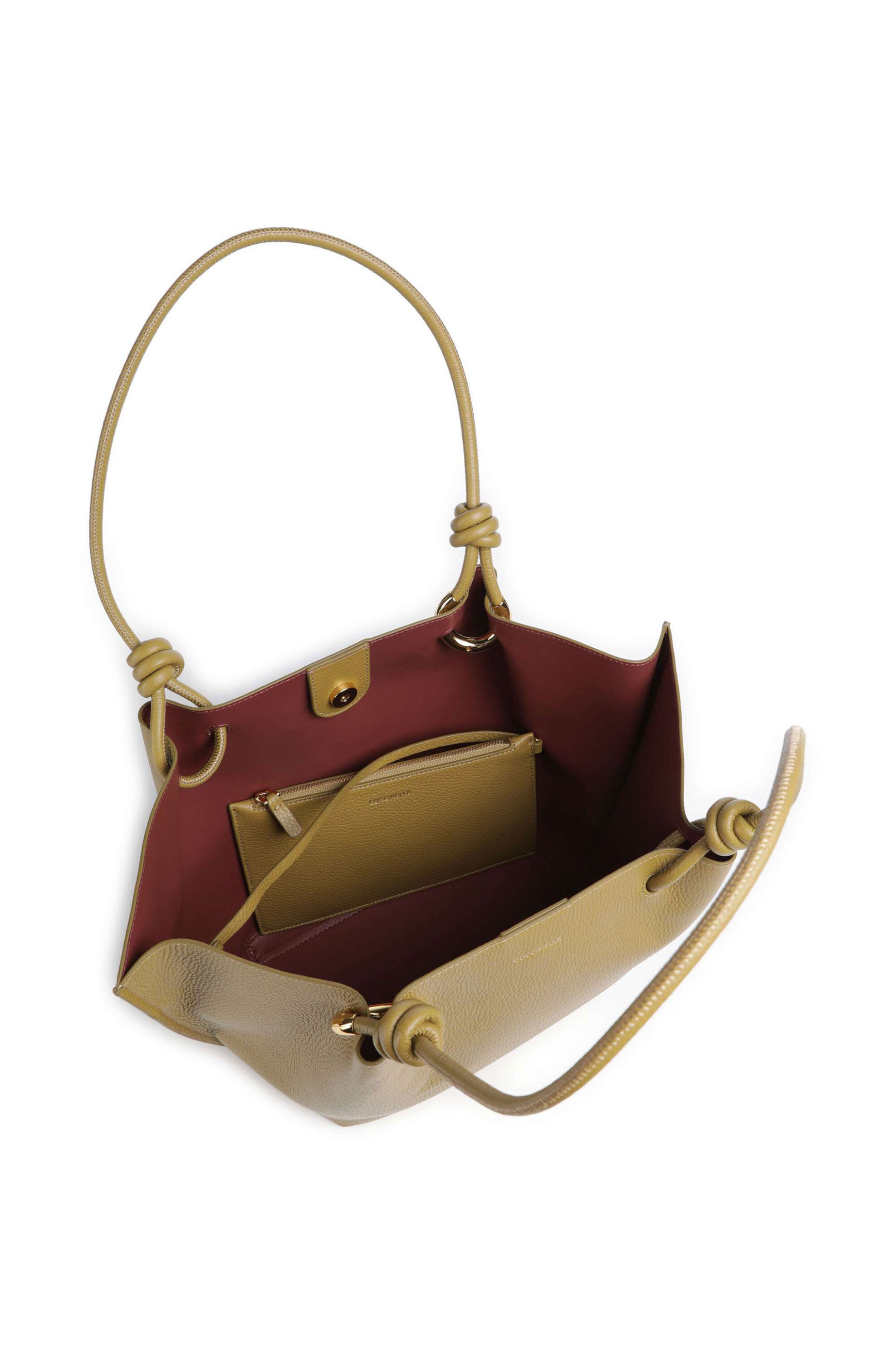 Coccinelle Γυναικεία Δερμάτινη Τσάντα Ώμου Hobo Finn - E1U07-110201 Λαδί