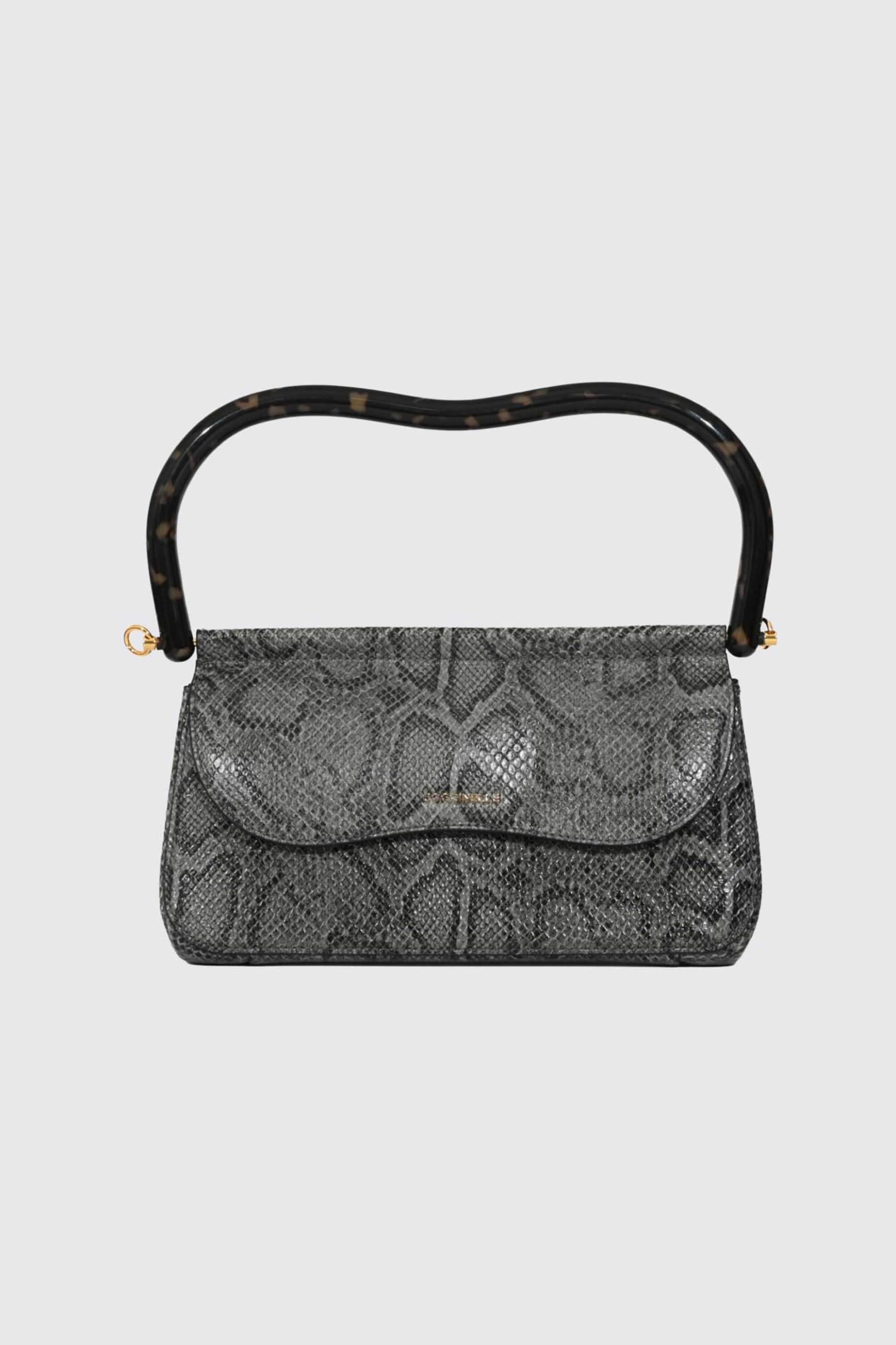 COCCINELLE Coccinelle γυναικεία δερμάτινη τσάντα χειρός με snake print "Cora" - E1V41-180101 Ανθρακί