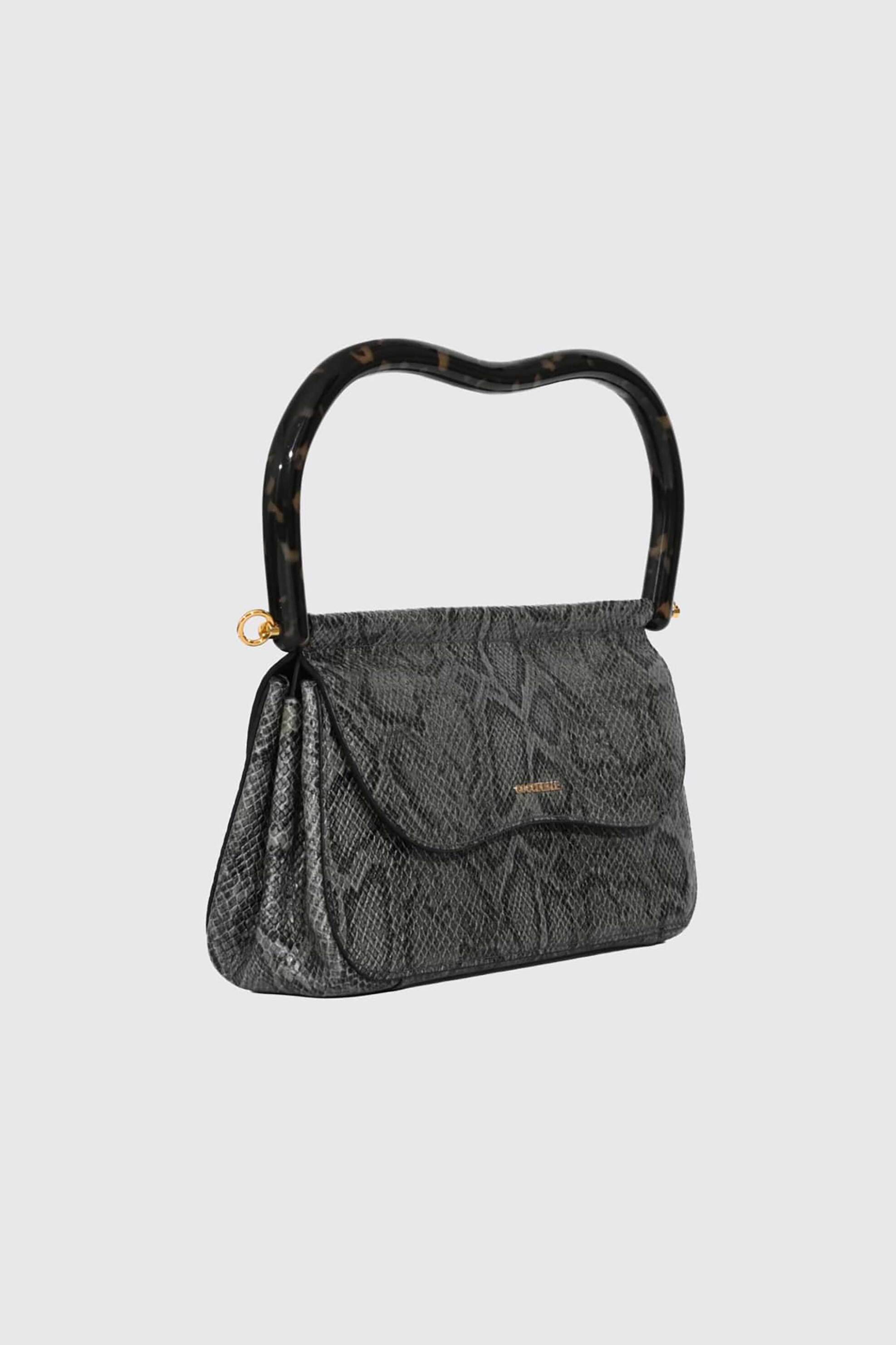 COCCINELLE Coccinelle γυναικεία δερμάτινη τσάντα χειρός με snake print "Cora" - E1V41-180101 Ανθρακί - 2