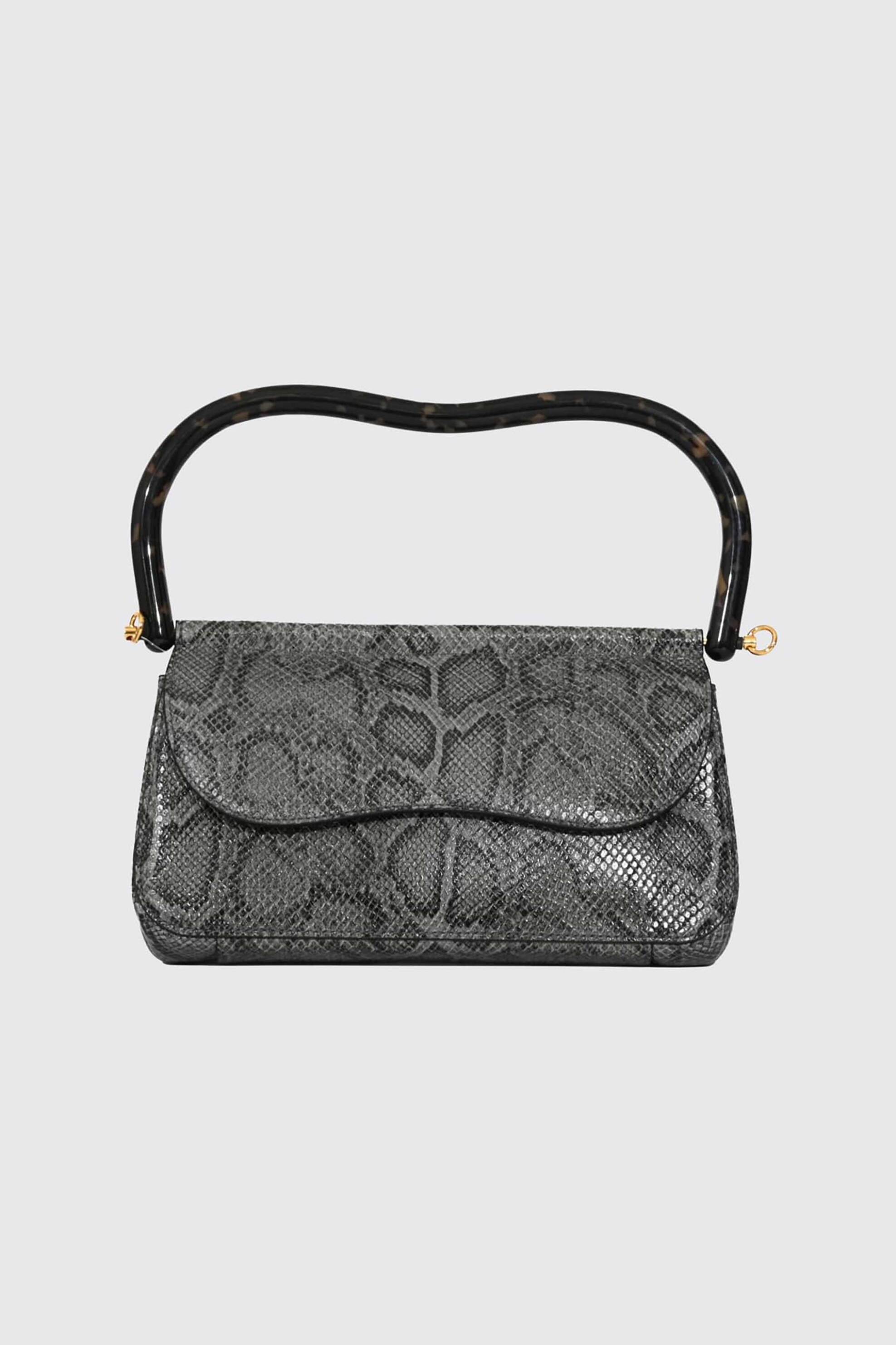 COCCINELLE Coccinelle γυναικεία δερμάτινη τσάντα χειρός με snake print "Cora" - E1V41-180101 Ανθρακί - 3
