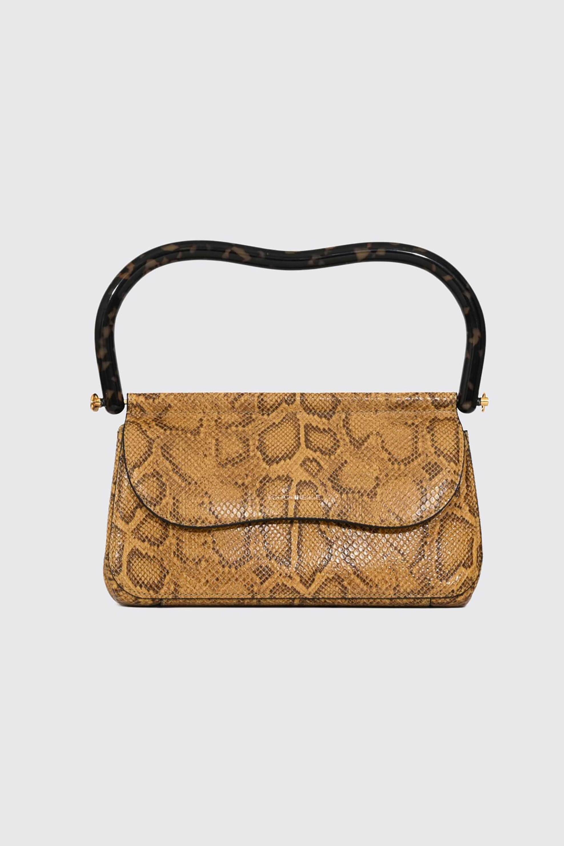 COCCINELLE Coccinelle γυναικεία δερμάτινη τσάντα χειρός με snake print "Cora" - E1V41-180101 Κίτρινο Honey