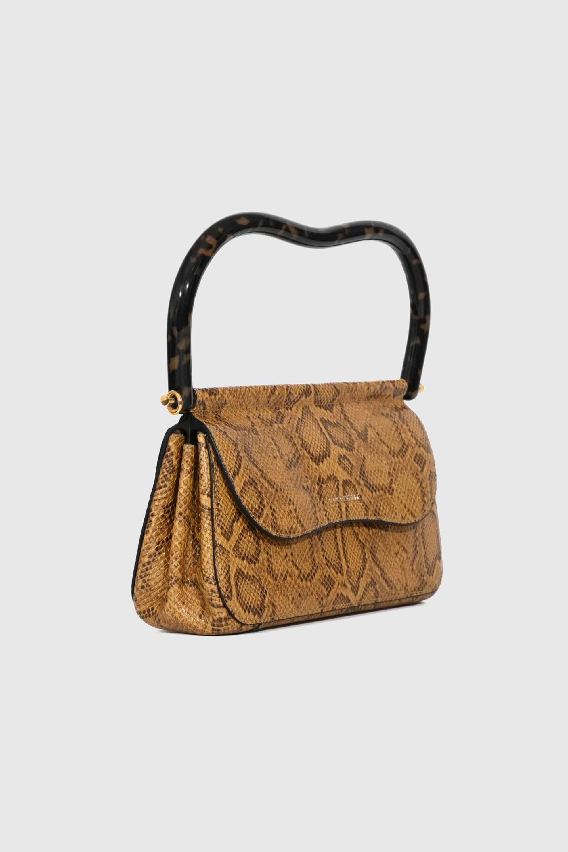 COCCINELLE Coccinelle γυναικεία δερμάτινη τσάντα χειρός με snake print "Cora" - E1V41-180101 Κίτρινο Honey - 2