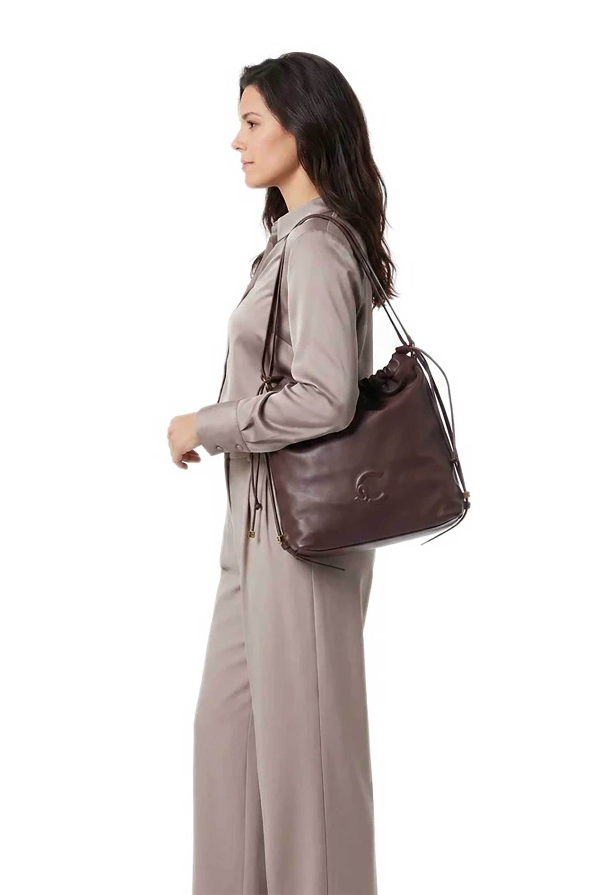 Coccinelle Γυναικεία Δερμάτινη Τσάντα Ώμου Backpack Lidia - E1V9F-140101 Καφέ Σκούρο