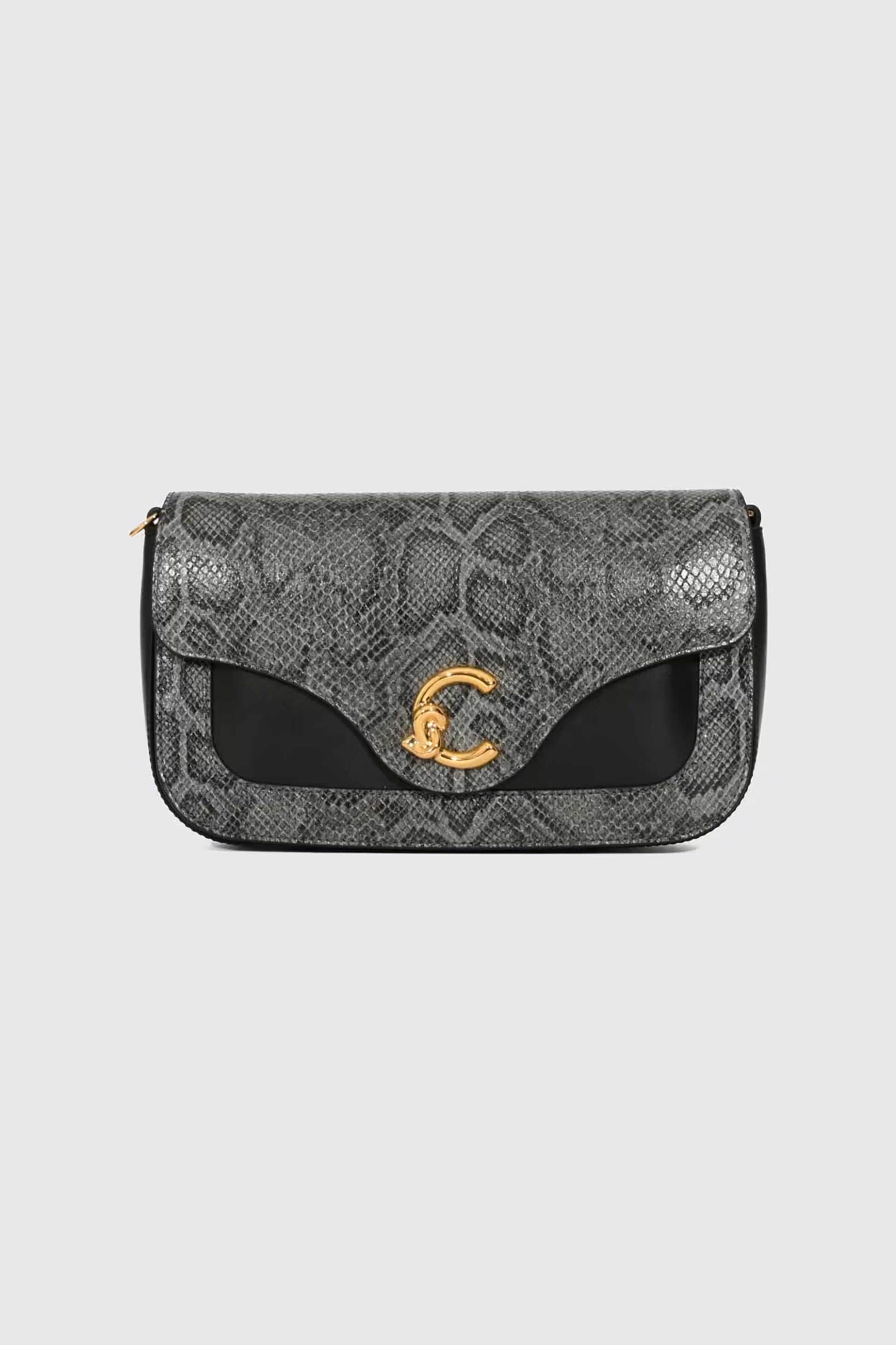 COCCINELLE Coccinelle γυναικεία δερμάτινη τσάντα clutch/crossbody με snake print "C-me" - E1V9P-120301 Ανθρακί