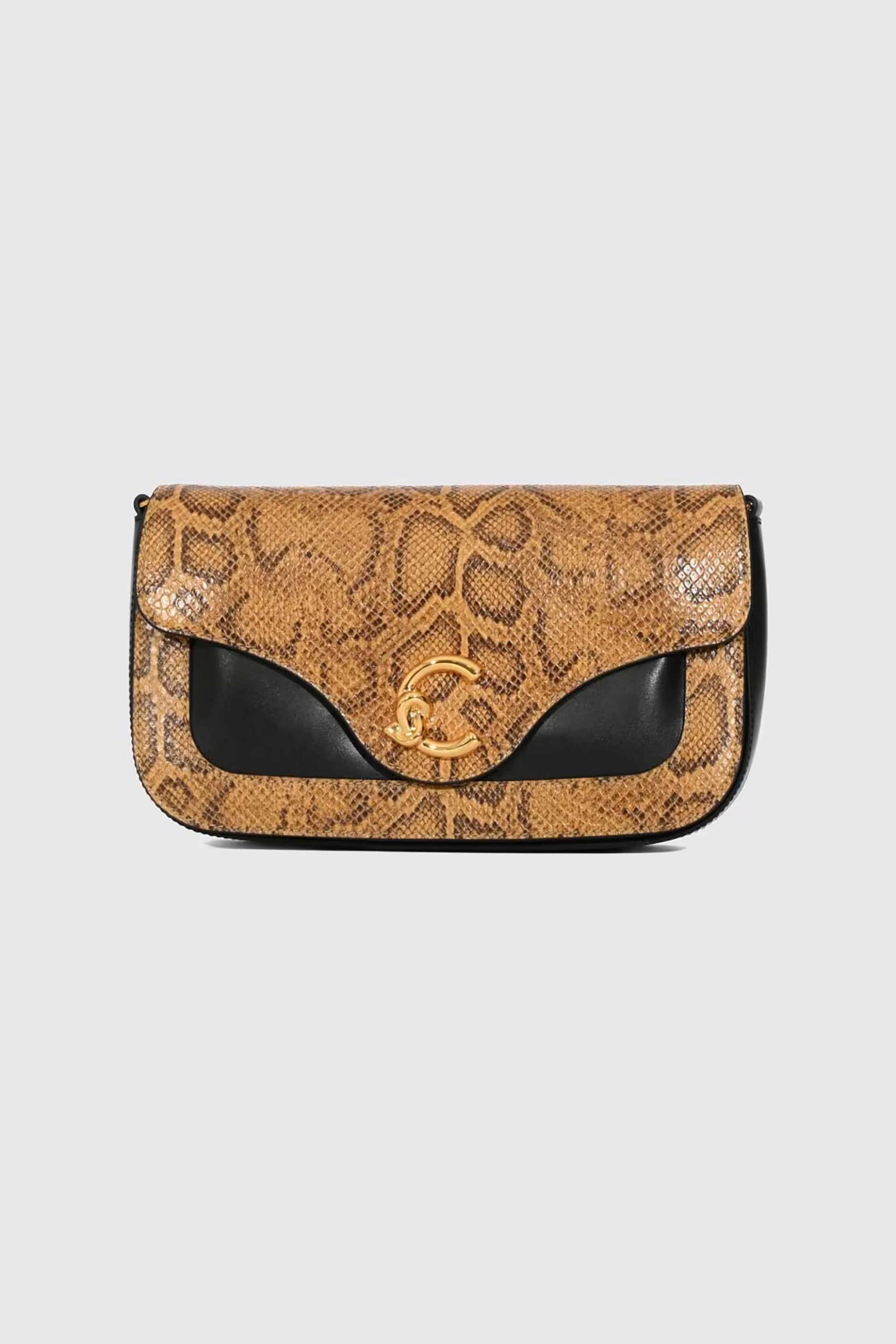 COCCINELLE Coccinelle γυναικεία δερμάτινη τσάντα clutch/crossbody με snake print "C-me" - E1V9P-120301 Κίτρινο Honey