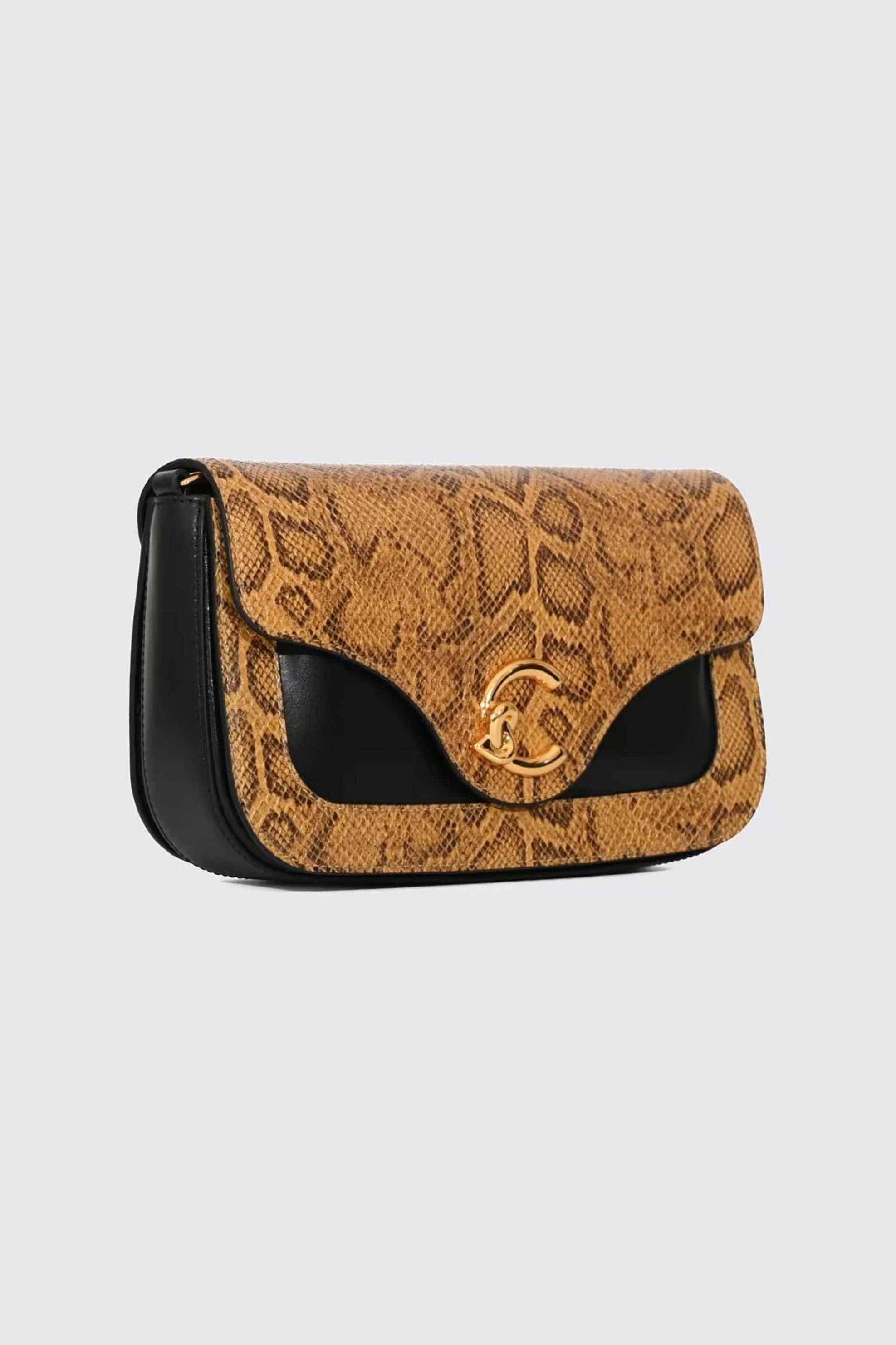 Coccinelle γυναικεία δερμάτινη τσάντα clutch/crossbody με snake print 