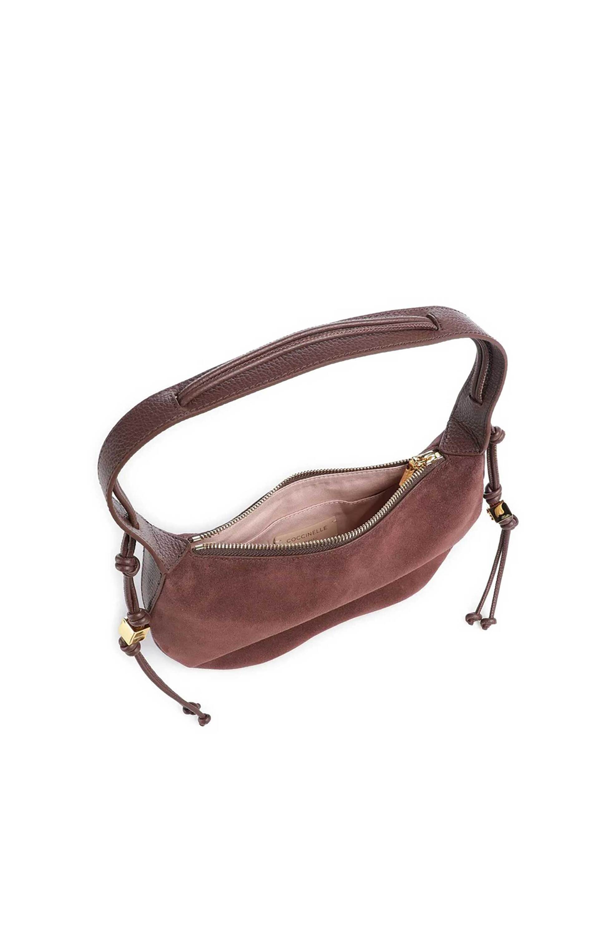 Coccinelle Γυναικεία Δερμάτινη Τσάντα Ώμου Τhess Suede Hobo Small - E1Vcb-130301 Καφέ Σκούρο