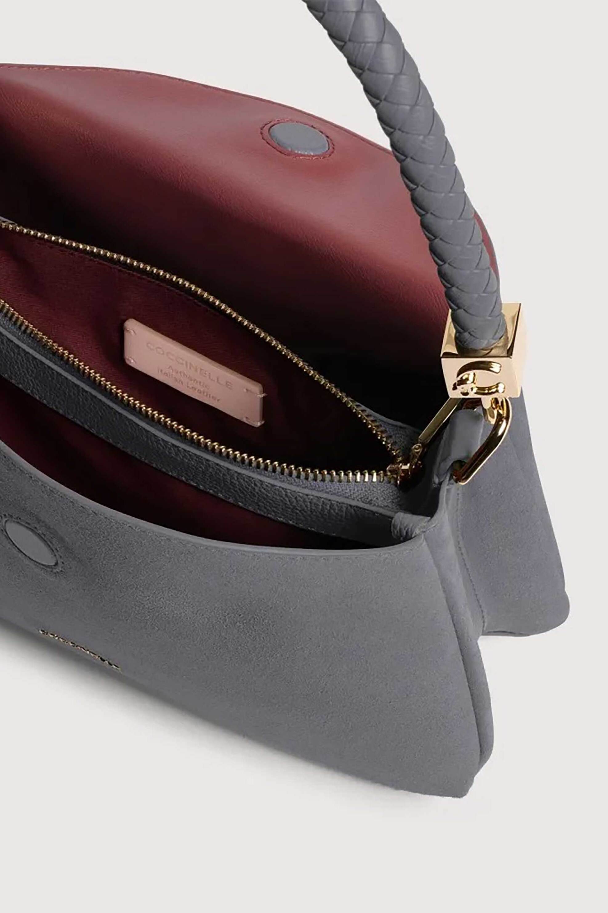 Coccinelle Γυναικεία Δερμάτινη Τσάντα Χειρός Tiggy Small - E1Vcl-180201 Γκρι
