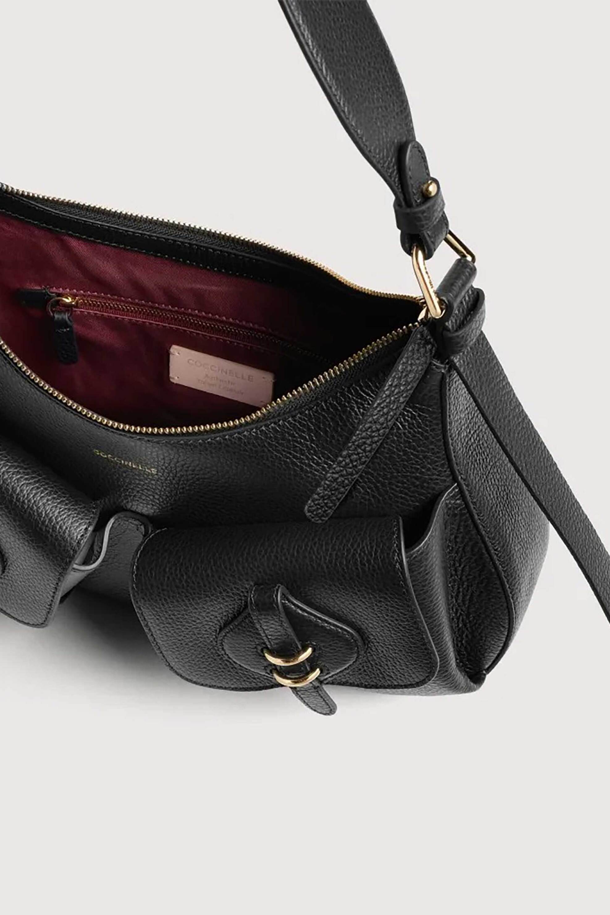 Coccinelle Γυναικεία Δερμάτινη Τσάντα Ώμου Mavery Pocket Medium - E1Vgk-120101 Μαύρο