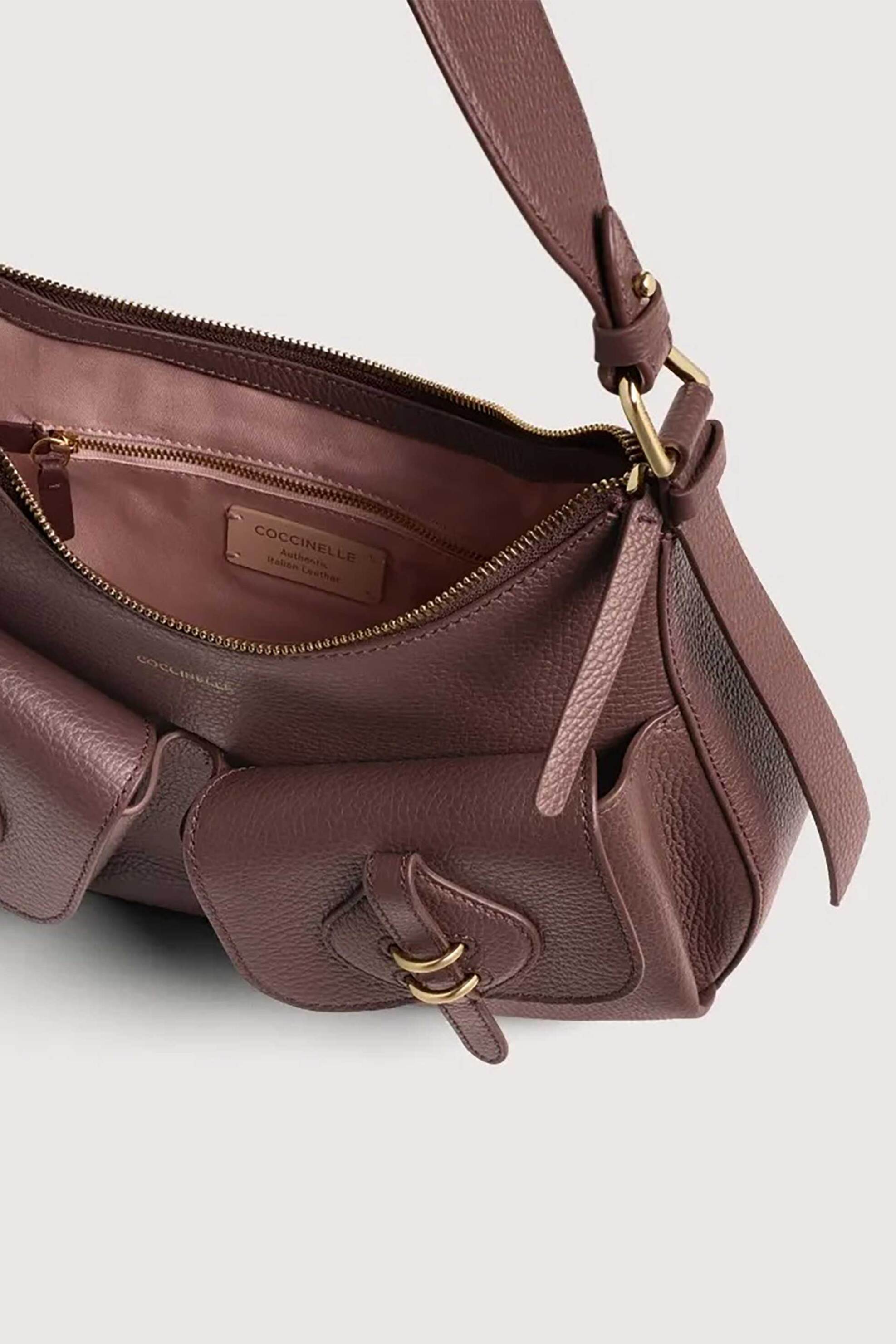 Coccinelle Γυναικεία Δερμάτινη Τσάντα Ώμου Mavery Pocket Medium - E1Vgk-120101 Καφέ Σκούρο