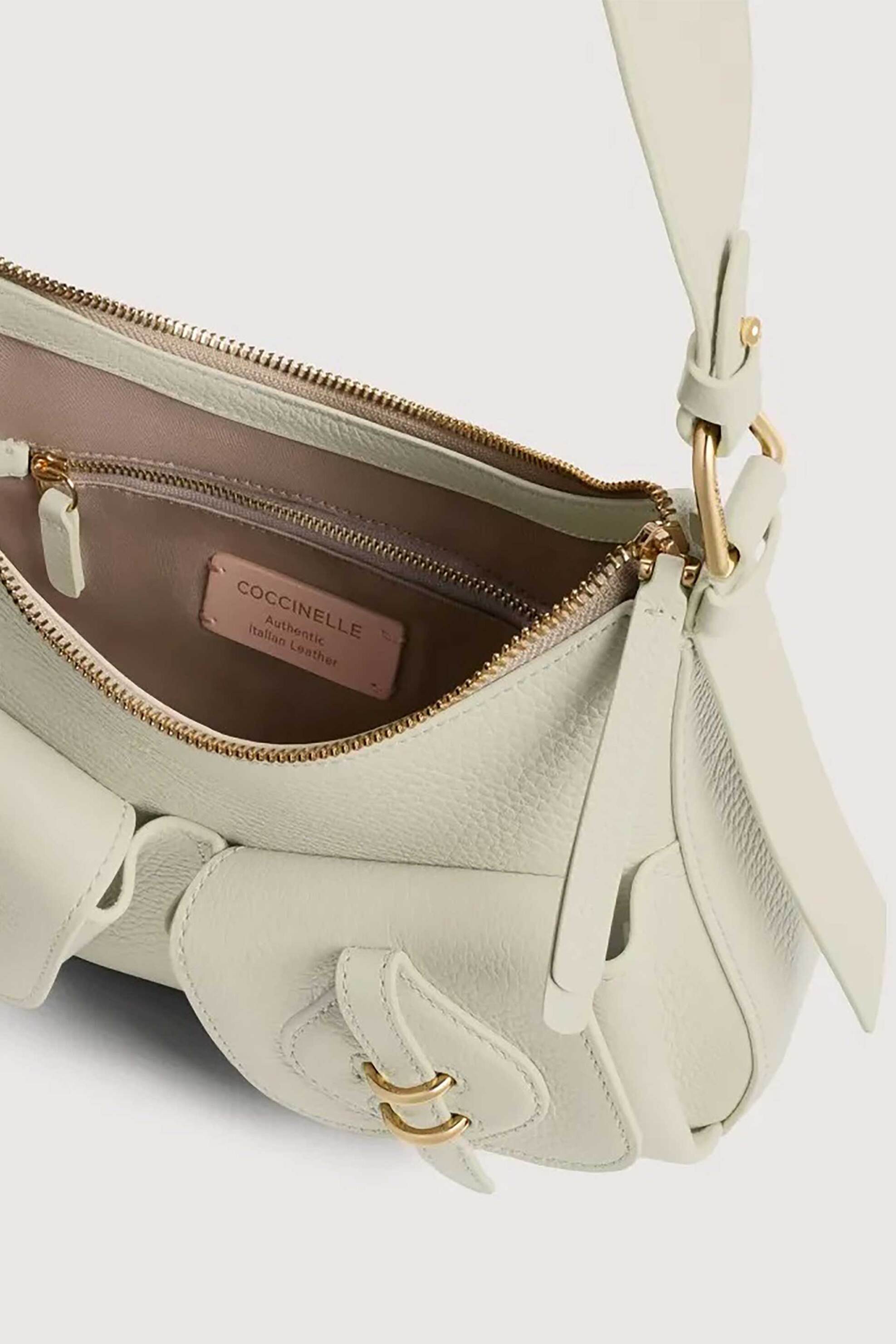 Coccinelle Γυναικεία Δερμάτινη Τσάντα Ώμου Mavery Pocket Small - E1Vgk-120201 Εκρού