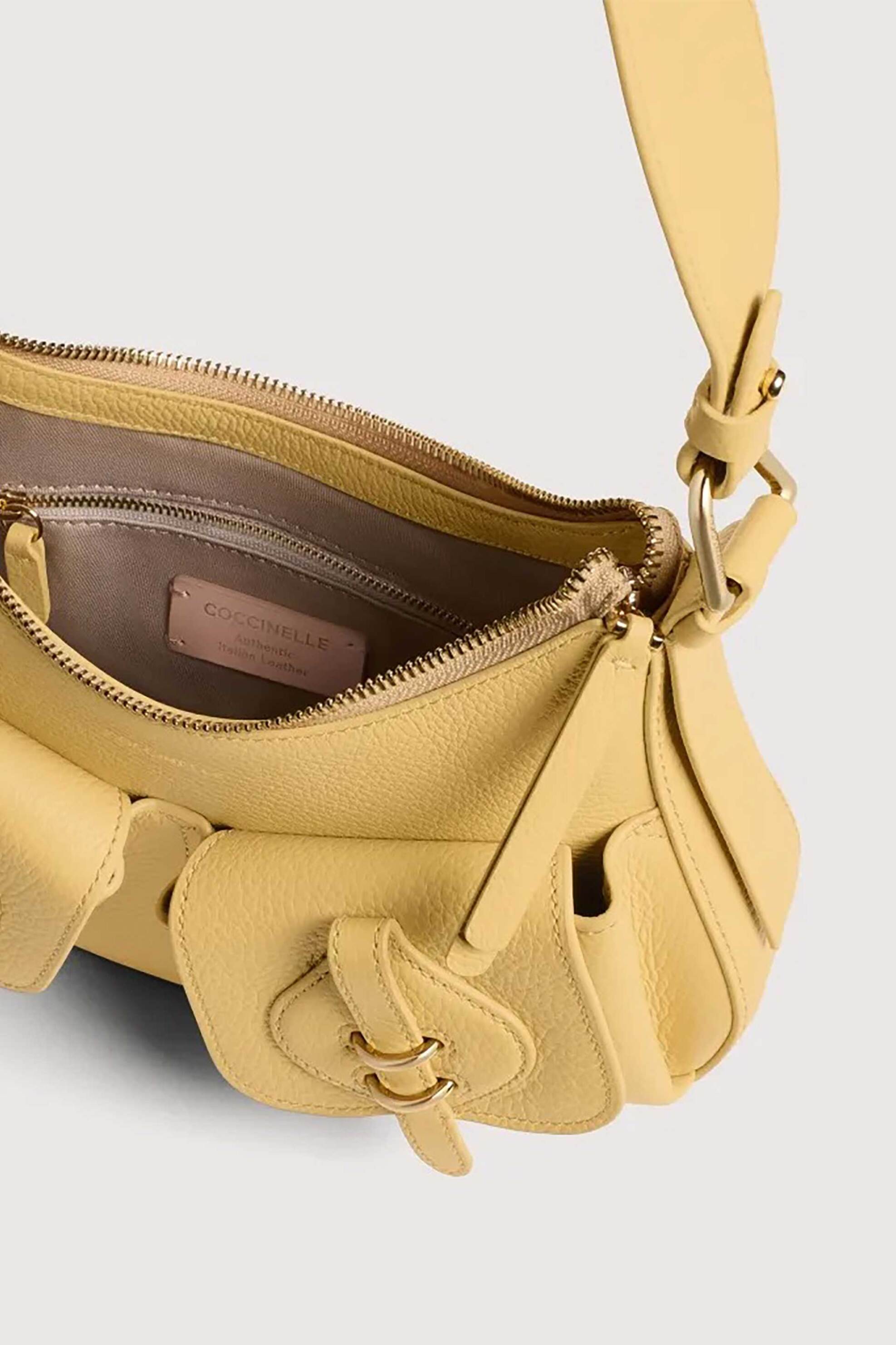 Coccinelle Γυναικεία Δερμάτινη Τσάντα Ώμου Mavery Pocket Small - E1Vgk-120201 Κίτρινο