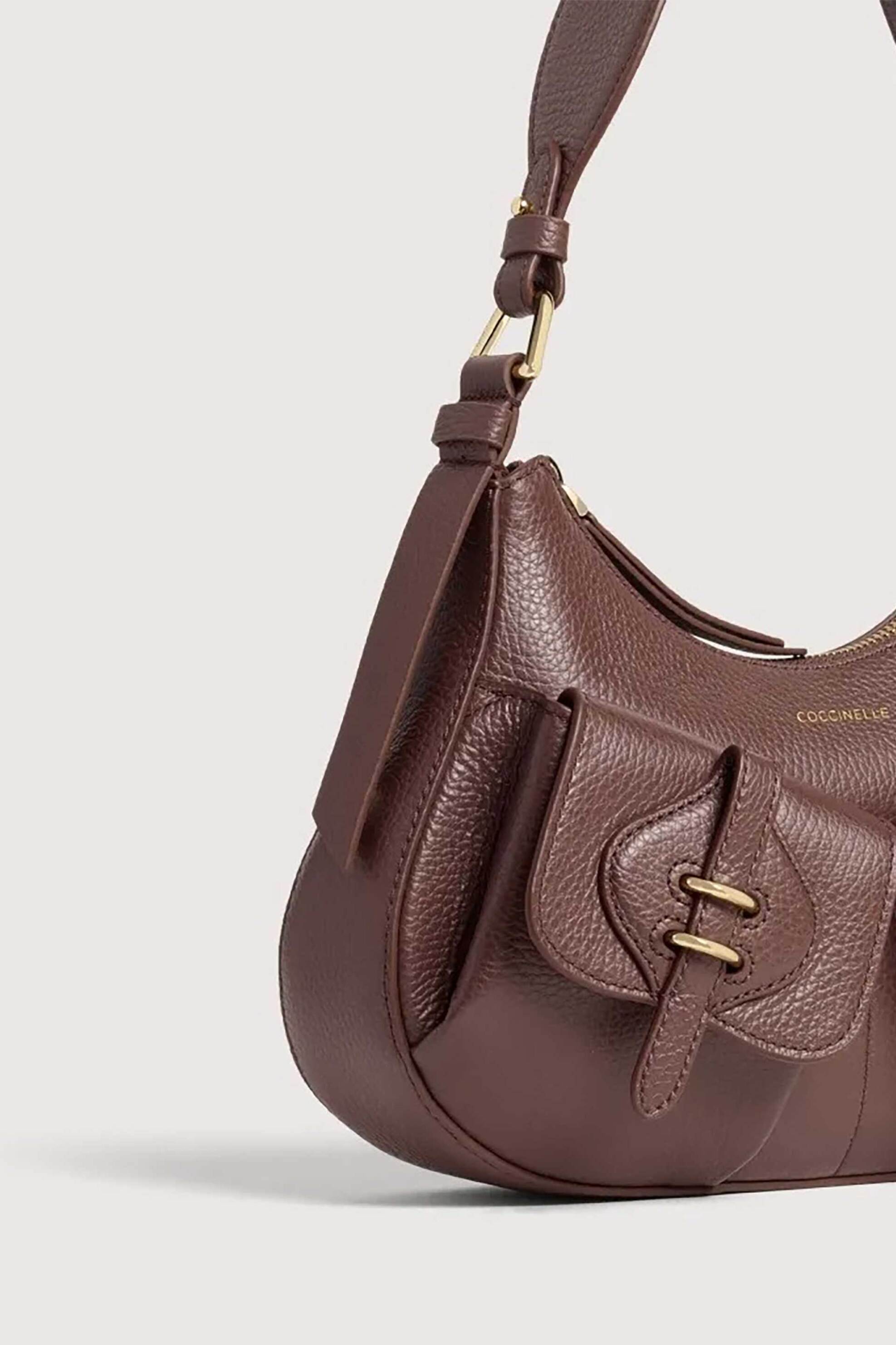 COCCINELLE Coccinelle γυναικεία δερμάτινη τσάντα ώμου "Mavery Pocket Small" - E1VGK-120201 Καφέ Σκούρο - 3
