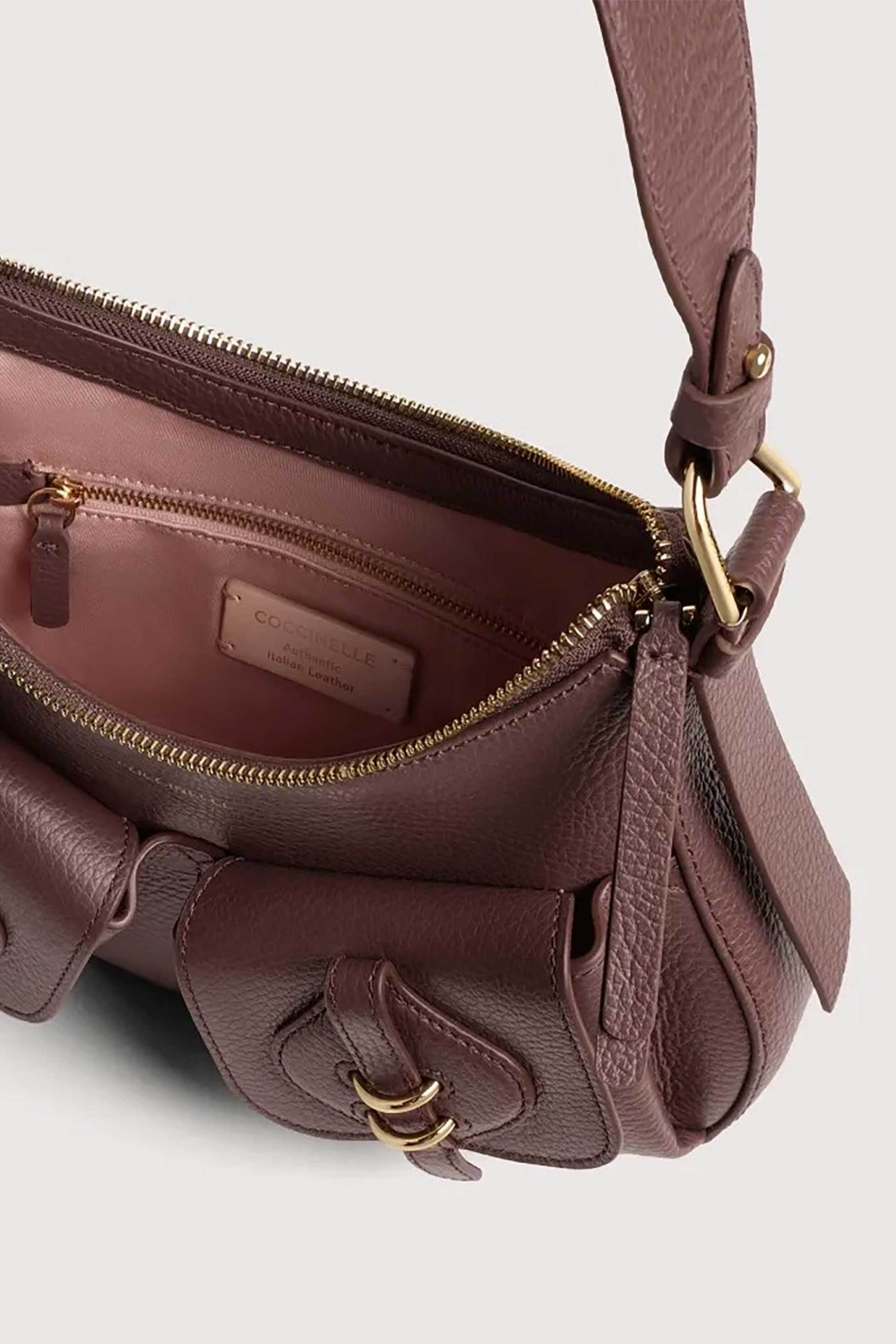 Coccinelle Γυναικεία Δερμάτινη Τσάντα Ώμου Mavery Pocket Small - E1Vgk-120201 Καφέ Σκούρο