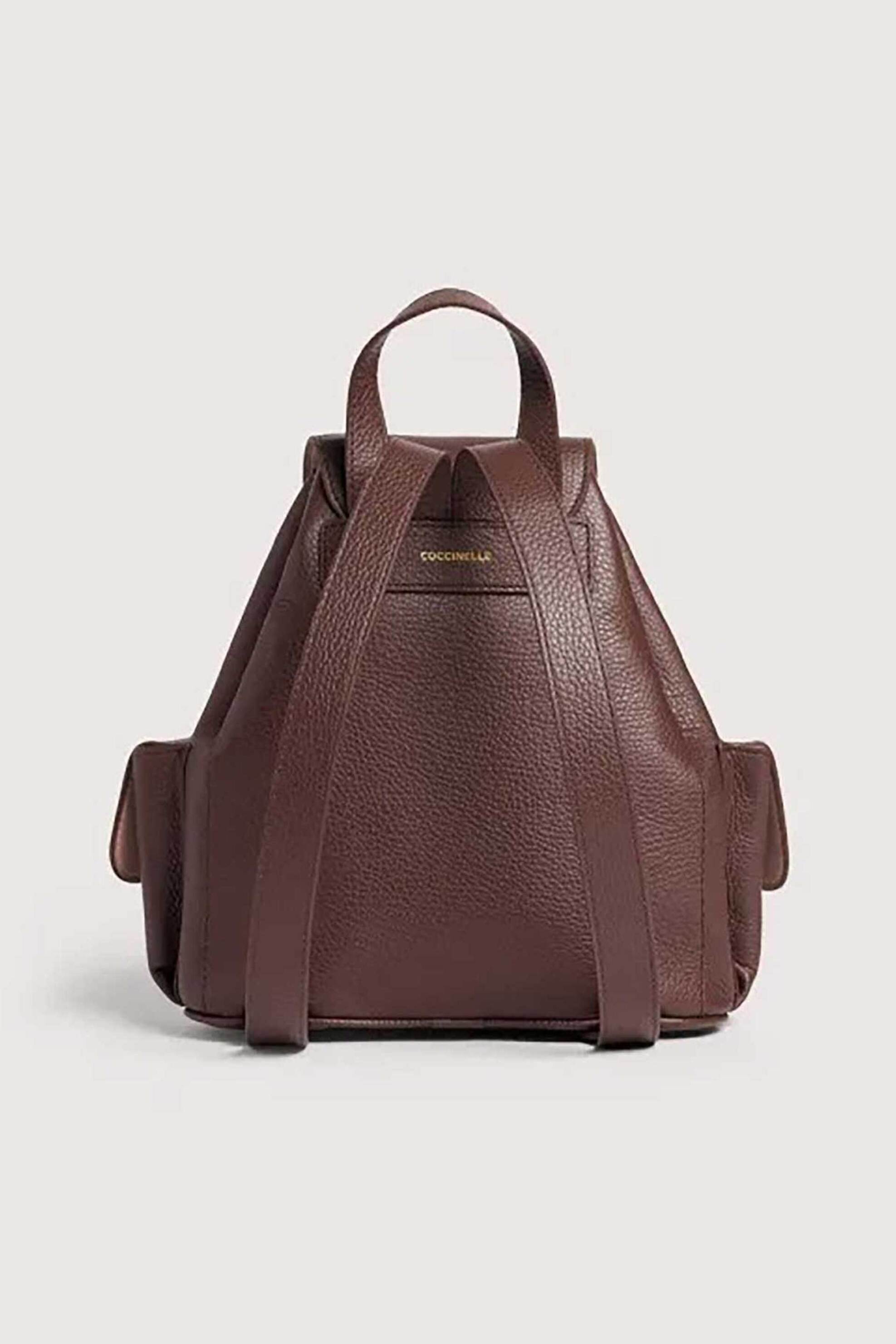 COCCINELLE Coccinelle γυναικεία δερμάτινη τσάντα backpack "Mavery Pocket Medium" - E1VGK-140101 Καφέ Σκούρο - 3
