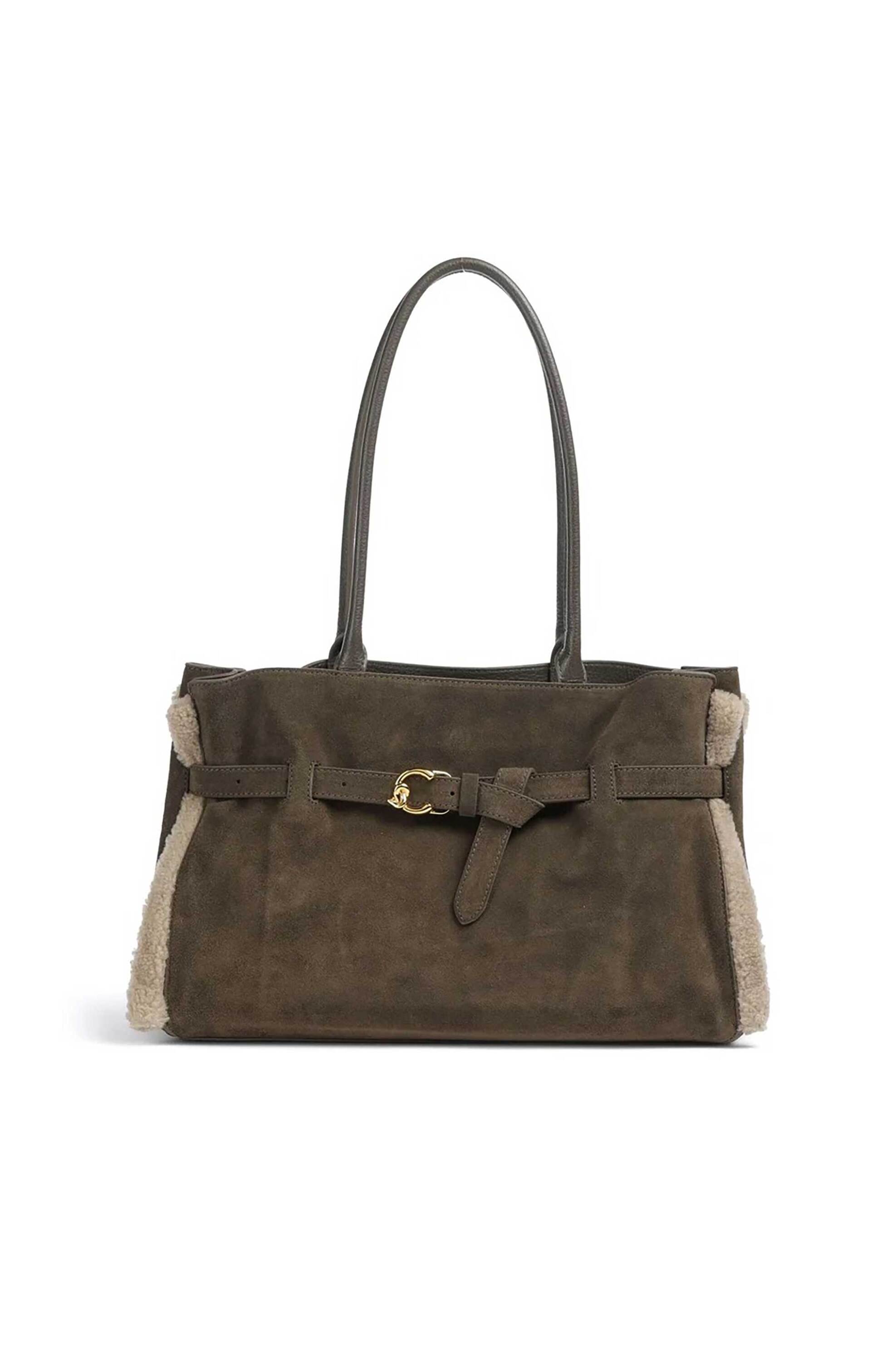 COCCINELLE Coccinelle γυναικεία τσάντα ώμου με faux γούνα "Sabine Soft Suede" - E1VH6-110201 Λαδί