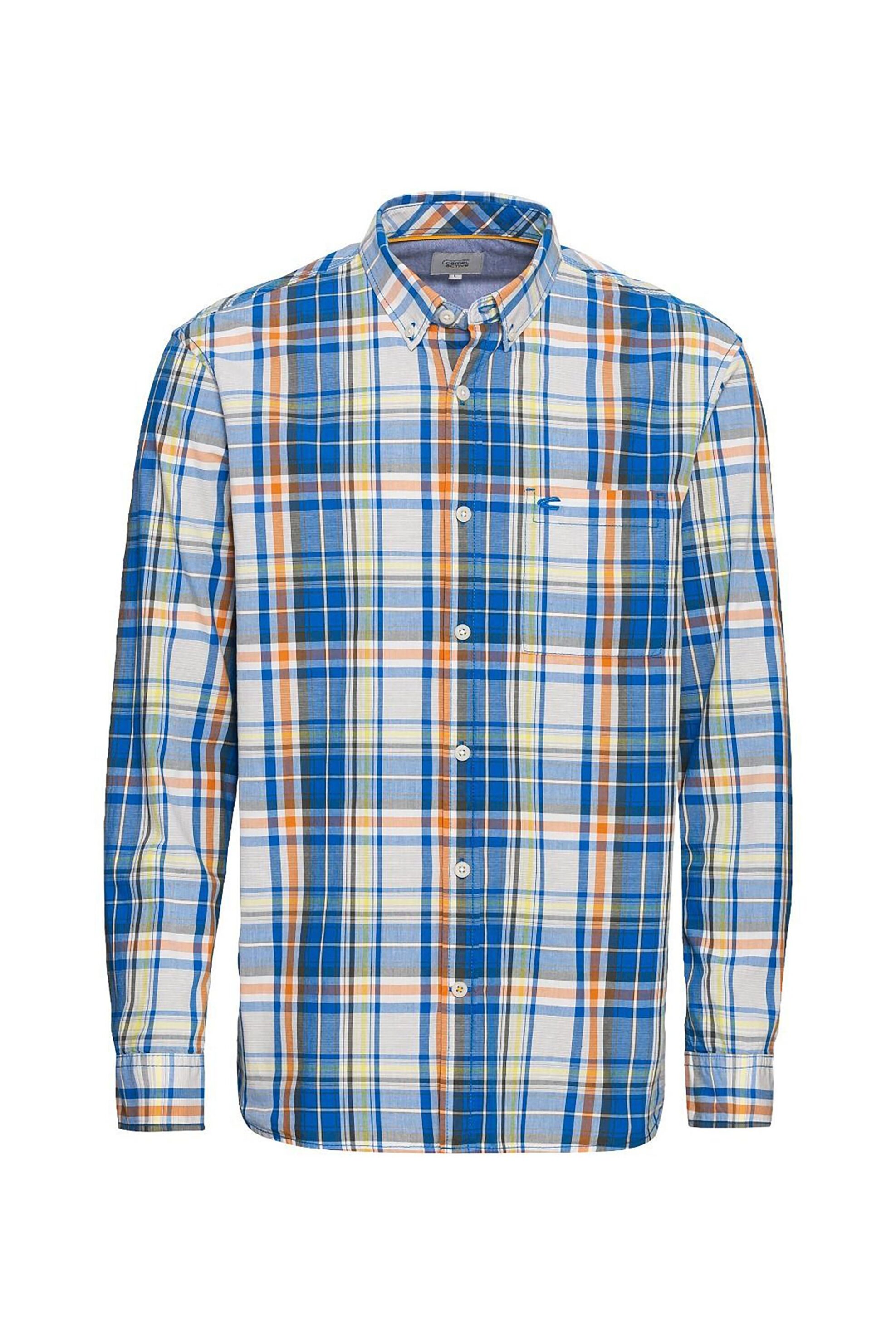 Camel Active ανδρικό καρό πουκάμισο button down με τσέπη και λογότυπο Regular Fit - C241-409103-3S03 Μπλε