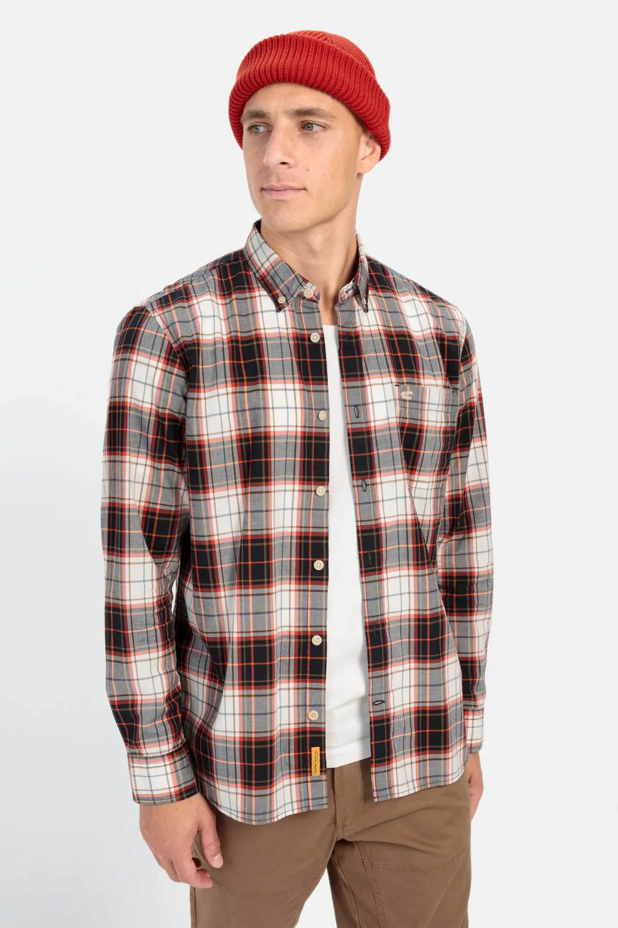 CAMEL ACTIVE Camel Active ανδρικό πουκάμισο button down με καρό σχέδιο Regular Fit - C242-409111-4S11 Κεραμιδί