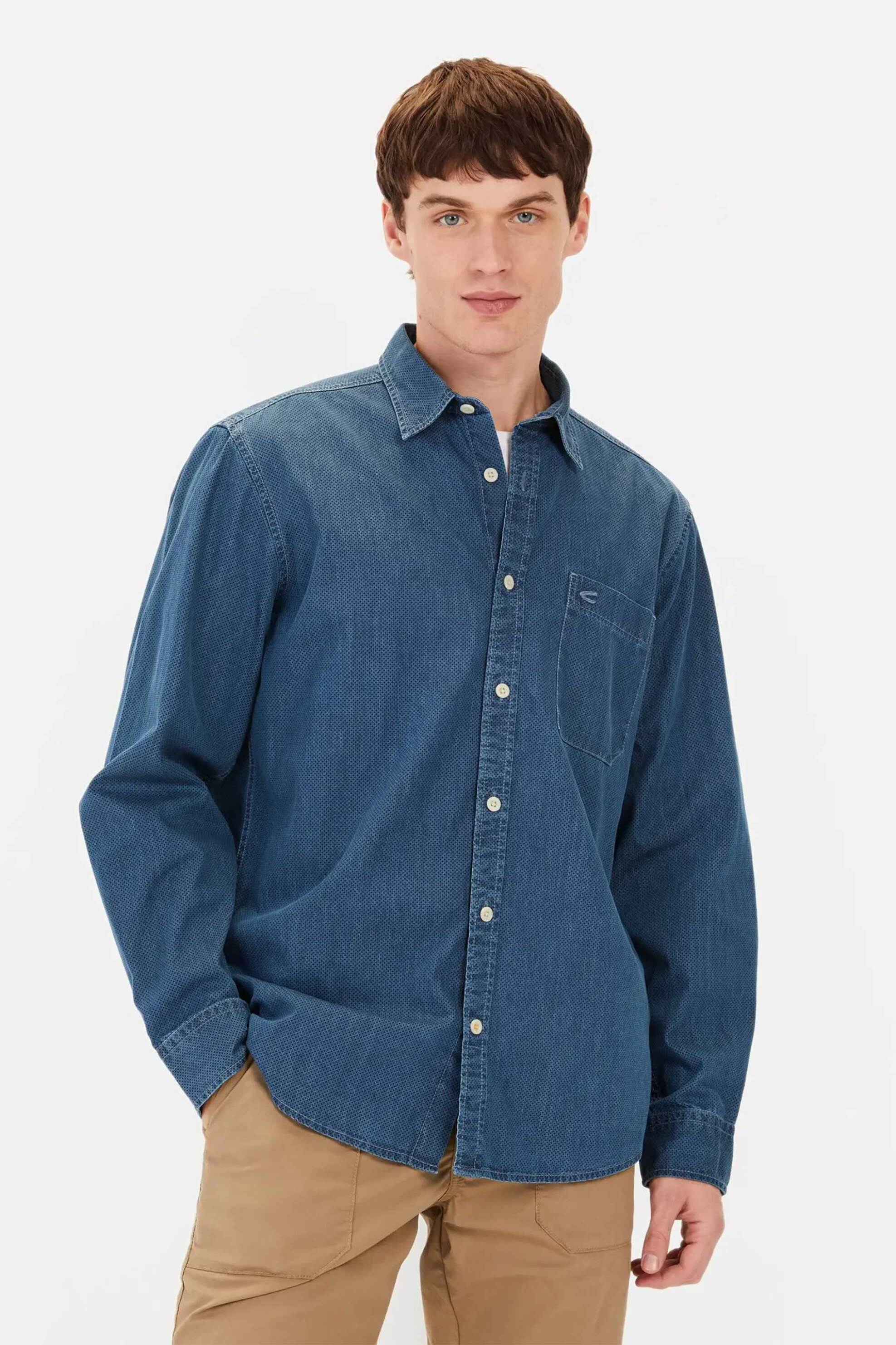 CAMEL ACTIVE Camel Active ανδρικό denim πουκάμισο με μικροσχέδιο και τσέπη με λογότυπο Regular Fit - C251-409131-5S31 Μπλε Σκούρο
