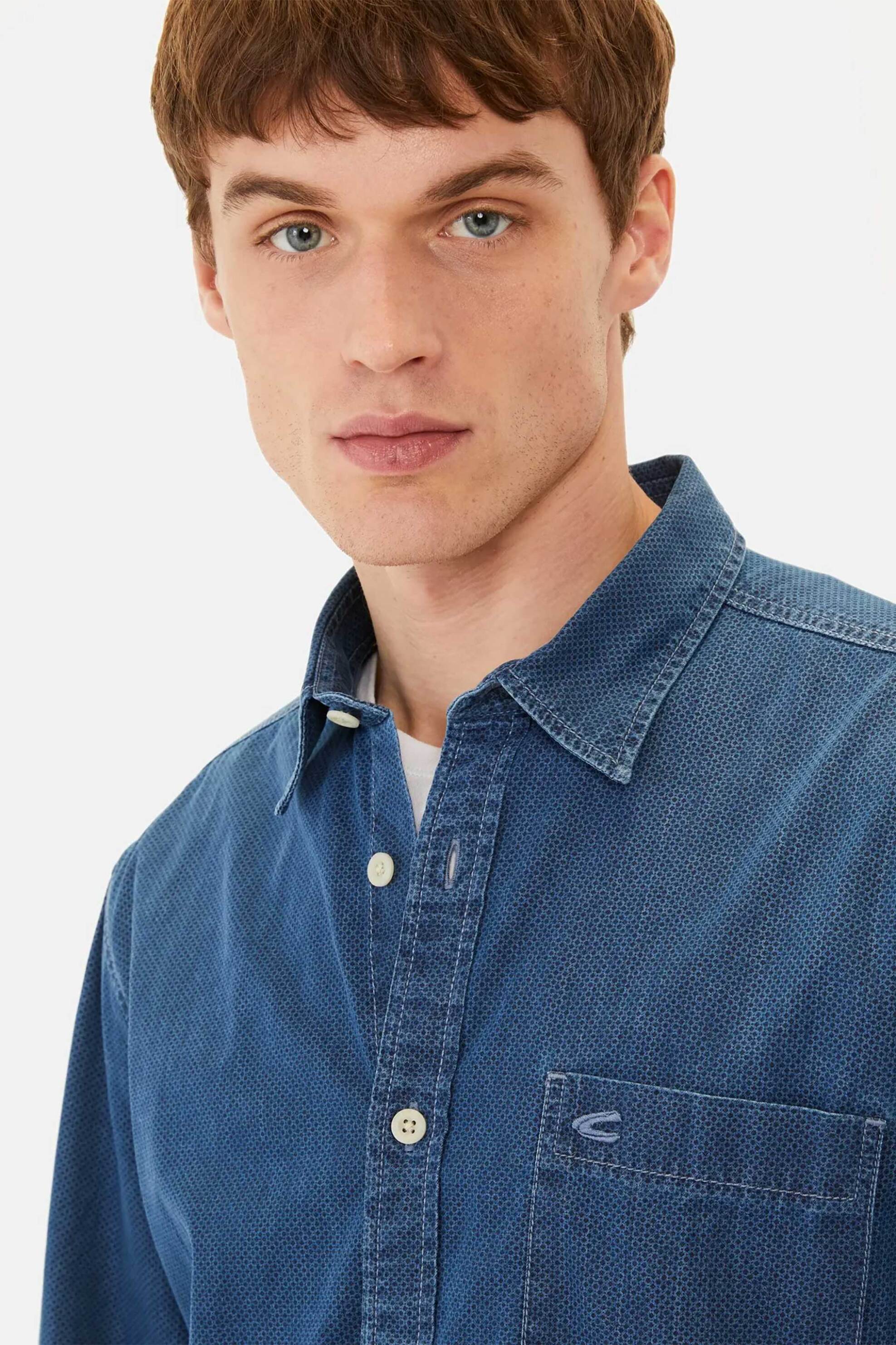 Camel Active ανδρικό denim πουκάμισο με μικροσχέδιο και τσέπη με λογότυπο Regular Fit - C251-409131-5S31 Μπλε Σκούρο φωτογραφία