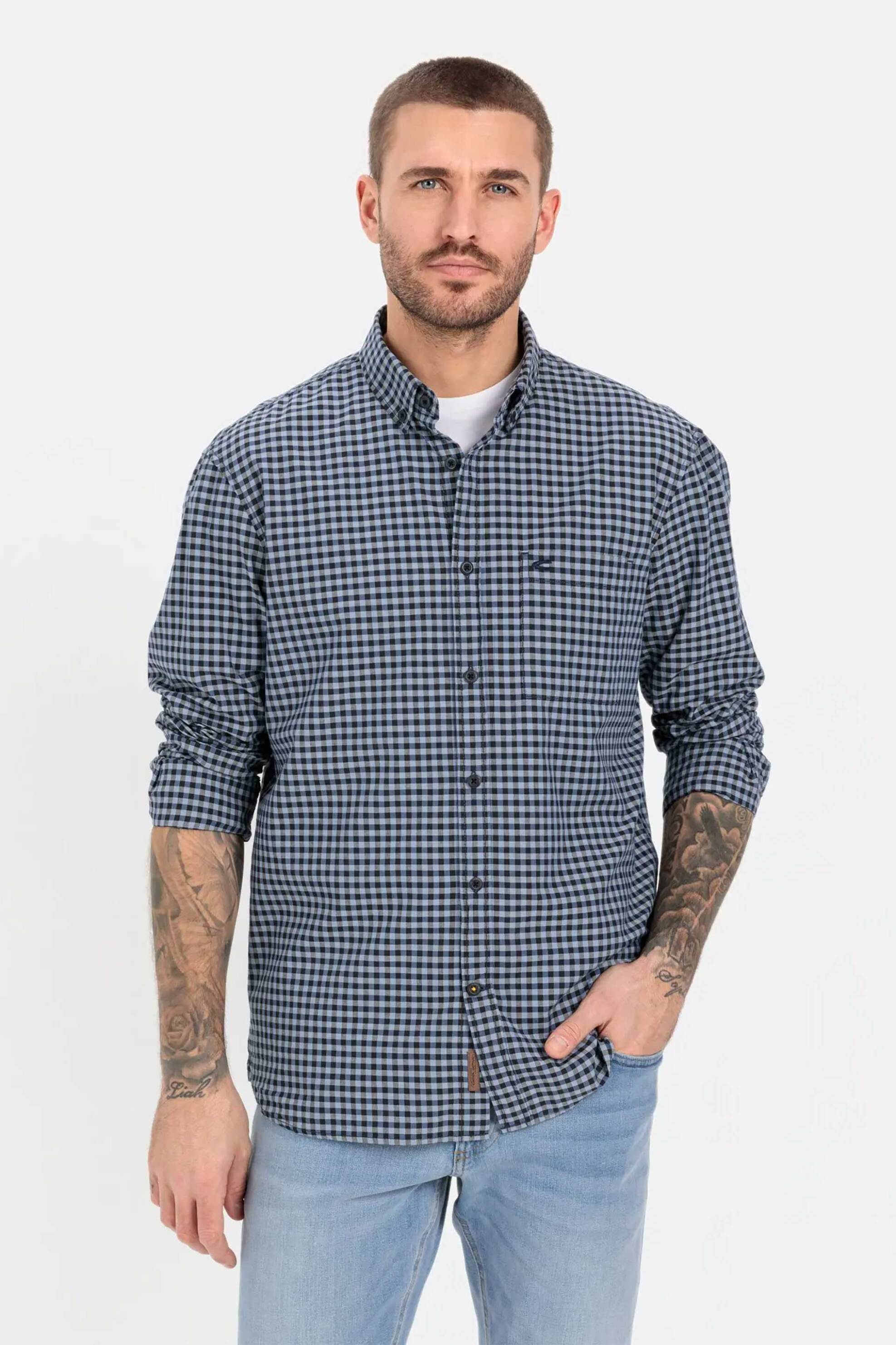 Camel Active ανδρικό πουκάμισο button down με καρό σχέδιο και τσέπη με κεντημένο monogram Regular Fit - C252NOS-409110-9S10 Μπλε Σκούρο