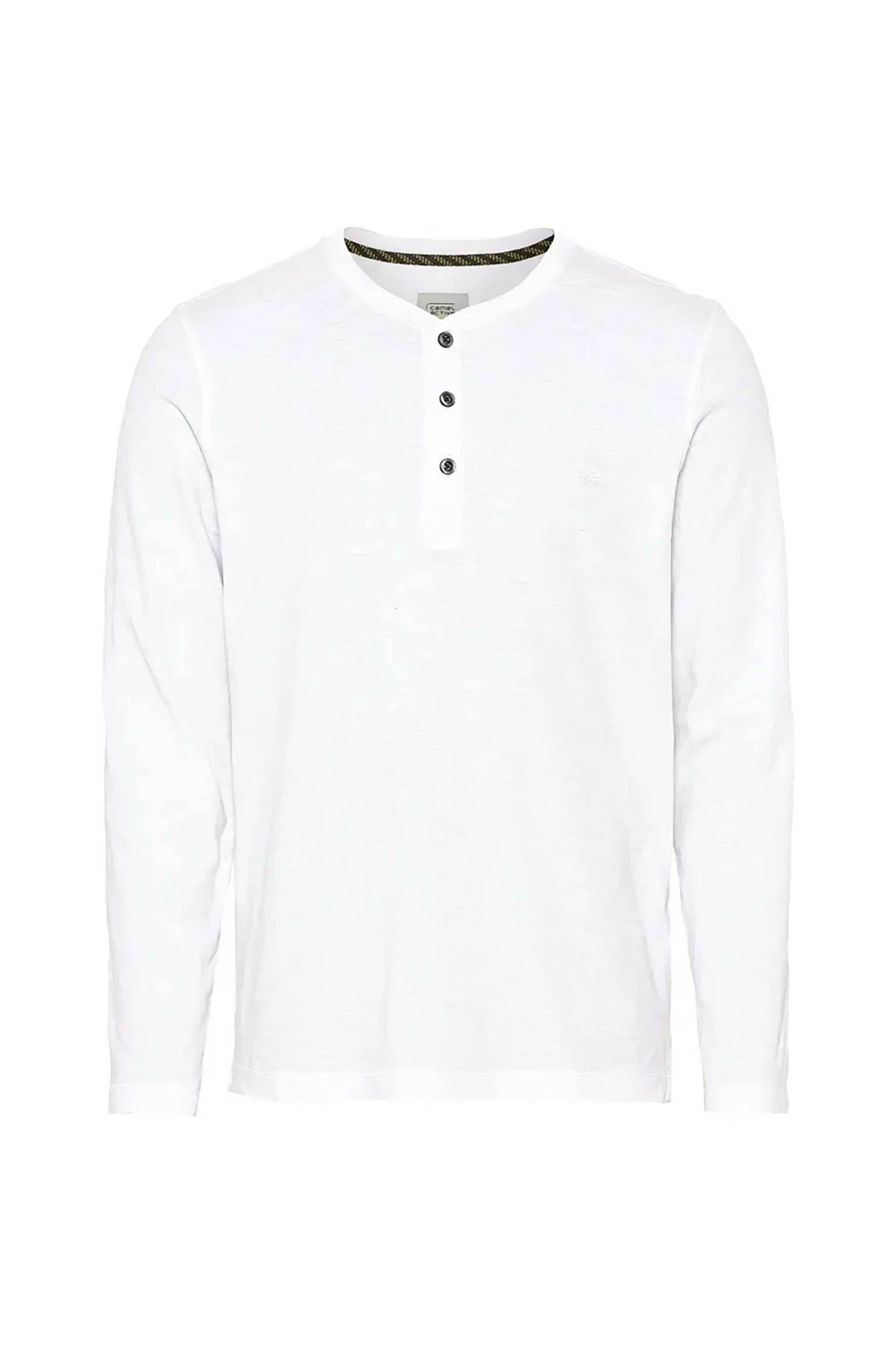 Camel Active ανδρική μακρυμάνικη μπλούζα henley με κεντημένο monogram Regular Fit - C252NOS-409371-9T85 Λευκό