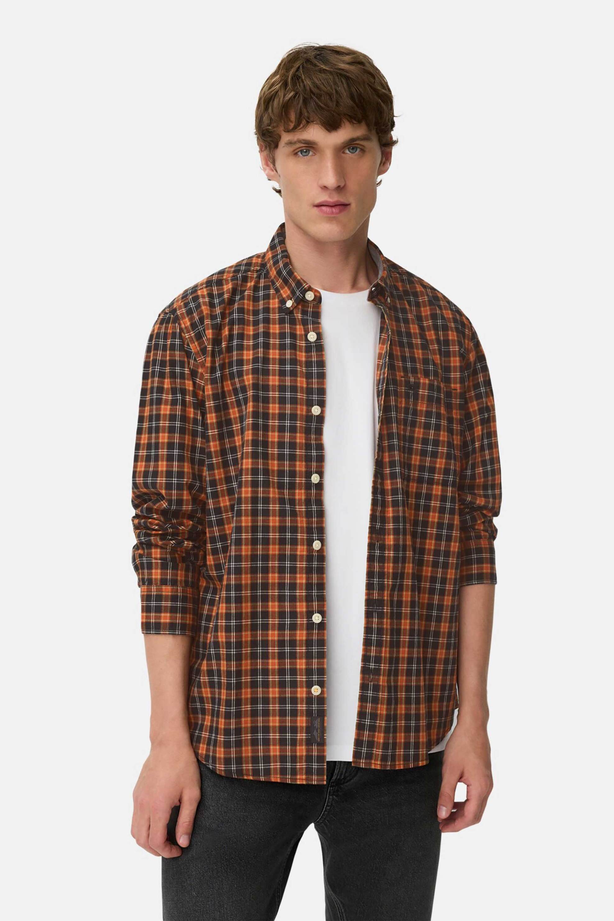 Camel Active ανδρικό πουκάμισο button down με καρό σχέδιο και τσέπη με λογότυπο Regular Fit - C252-409111-6S11 Καφέ