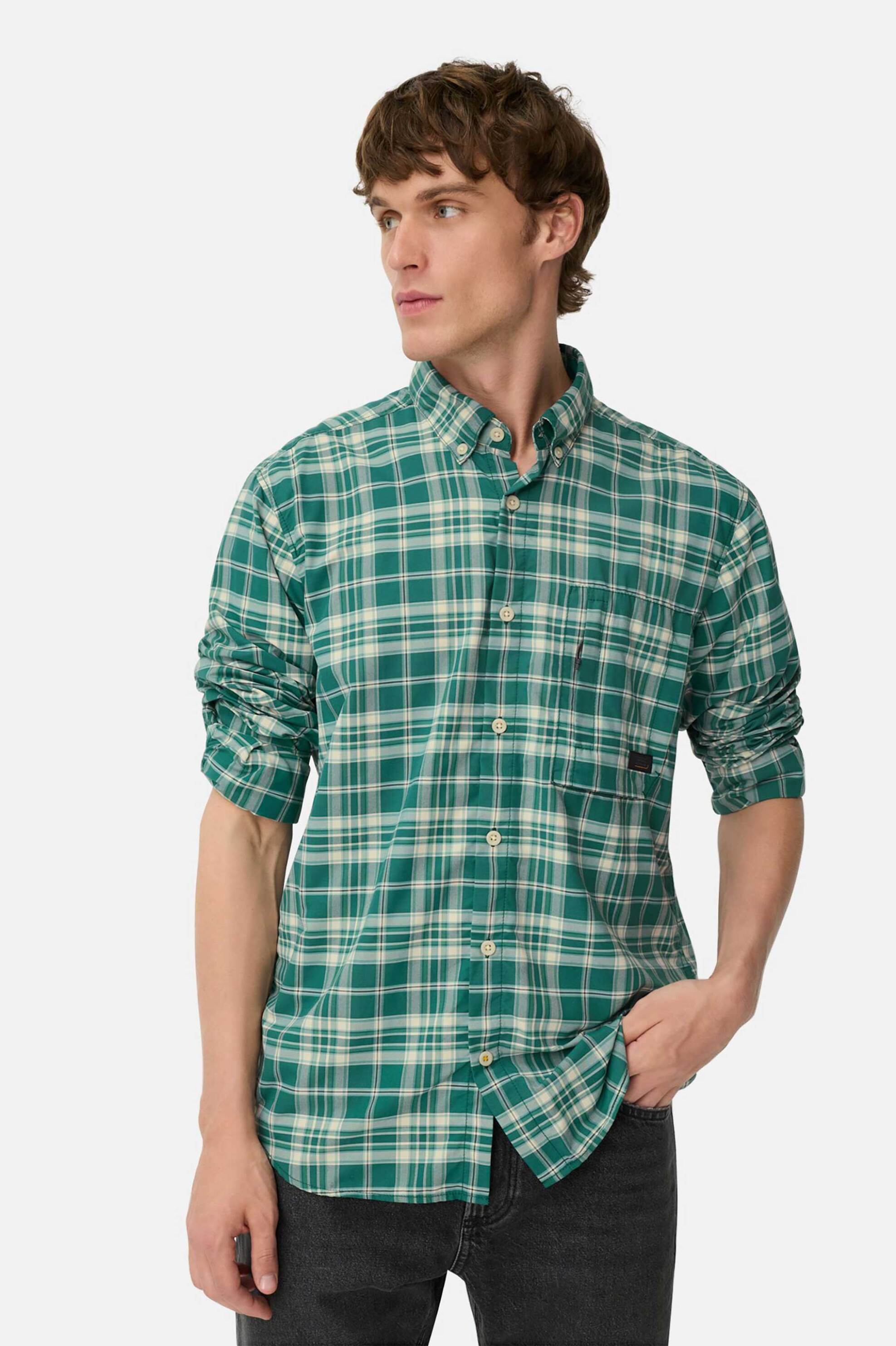 Camel Active ανδρικό πουκάμισο button down με καρό σχέδιο και τσέπη με λογότυπο Regular Fit - C252-409113-6S13 Πράσινο