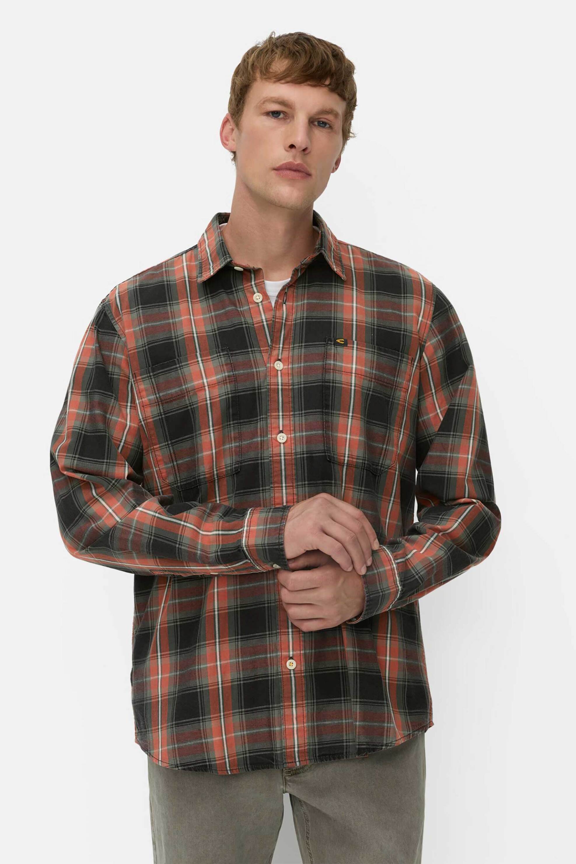 CAMEL ACTIVE Camel Active ανδρικό πουκάμισο με καρό σχέδιο και τσέπες με λογότυπο Regular Fit - C252-409140-6S40 Καφέ