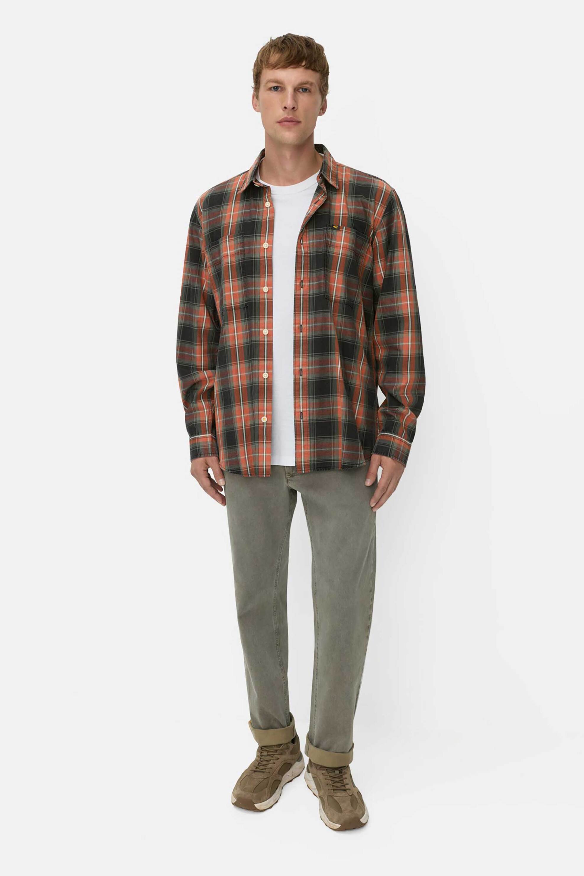 Camel Active ανδρικό πουκάμισο με καρό σχέδιο και τσέπες με λογότυπο Regular Fit - C252-409140-6S40 Καφέ φωτογραφία