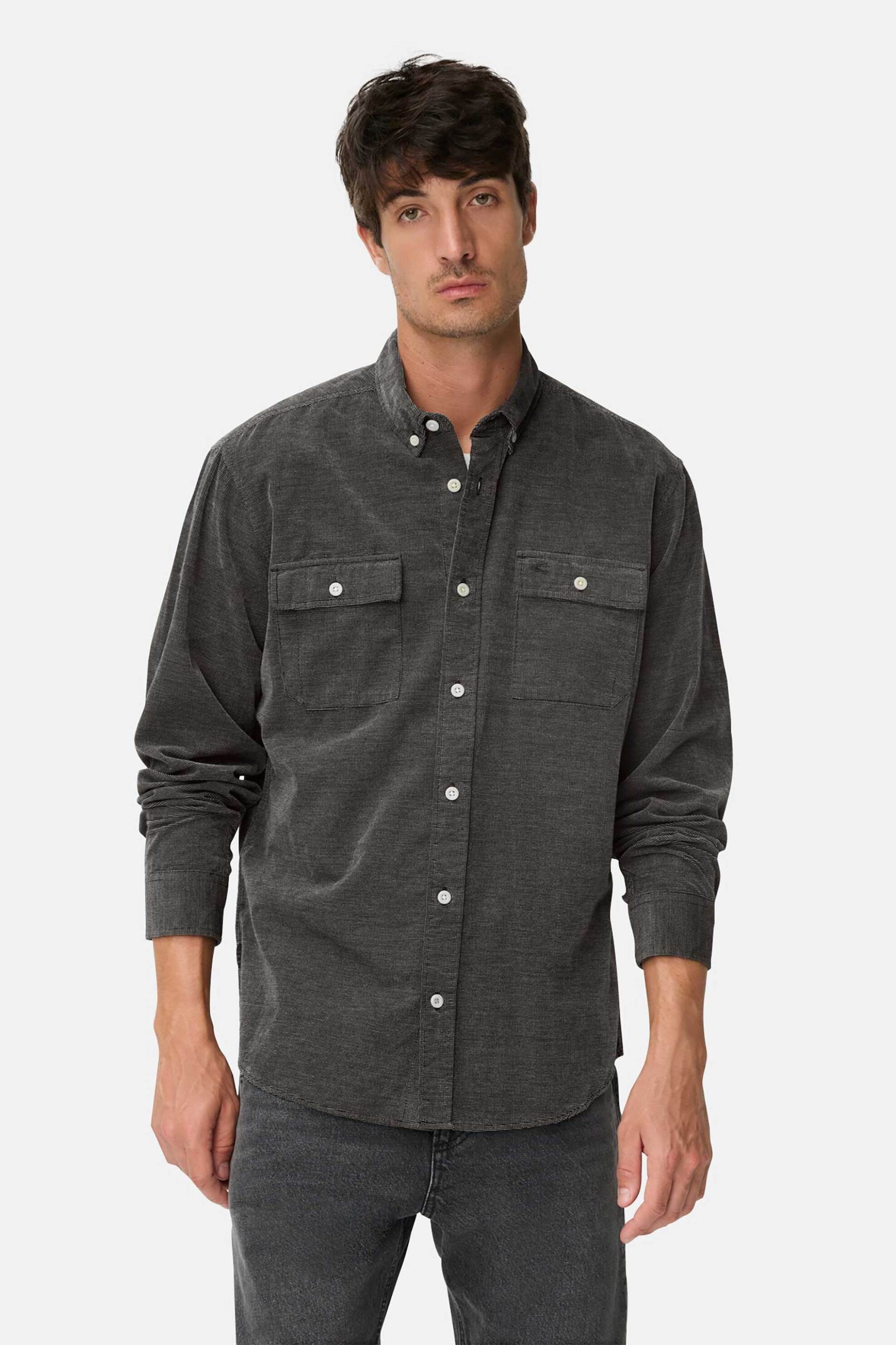 Camel Active ανδρικό πουκάμισο textured button down με τσέπες και λογότυπο Regular Fit - C252-409141-6S41 Μαύρο