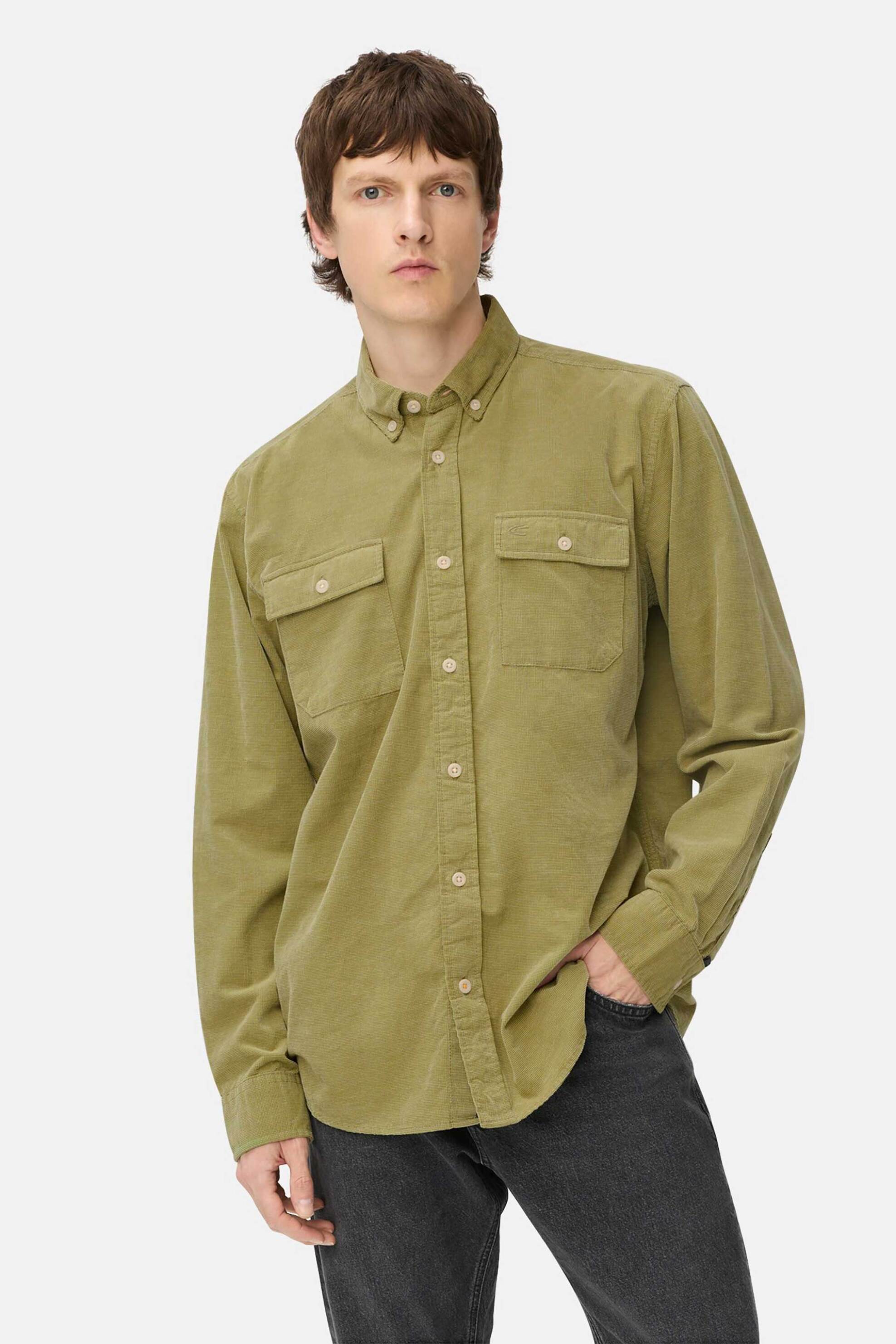 Camel Active ανδρικό πουκάμισο textured button down με τσέπες και λογότυπο Regular Fit - C252-409141-6S41 Λαδί