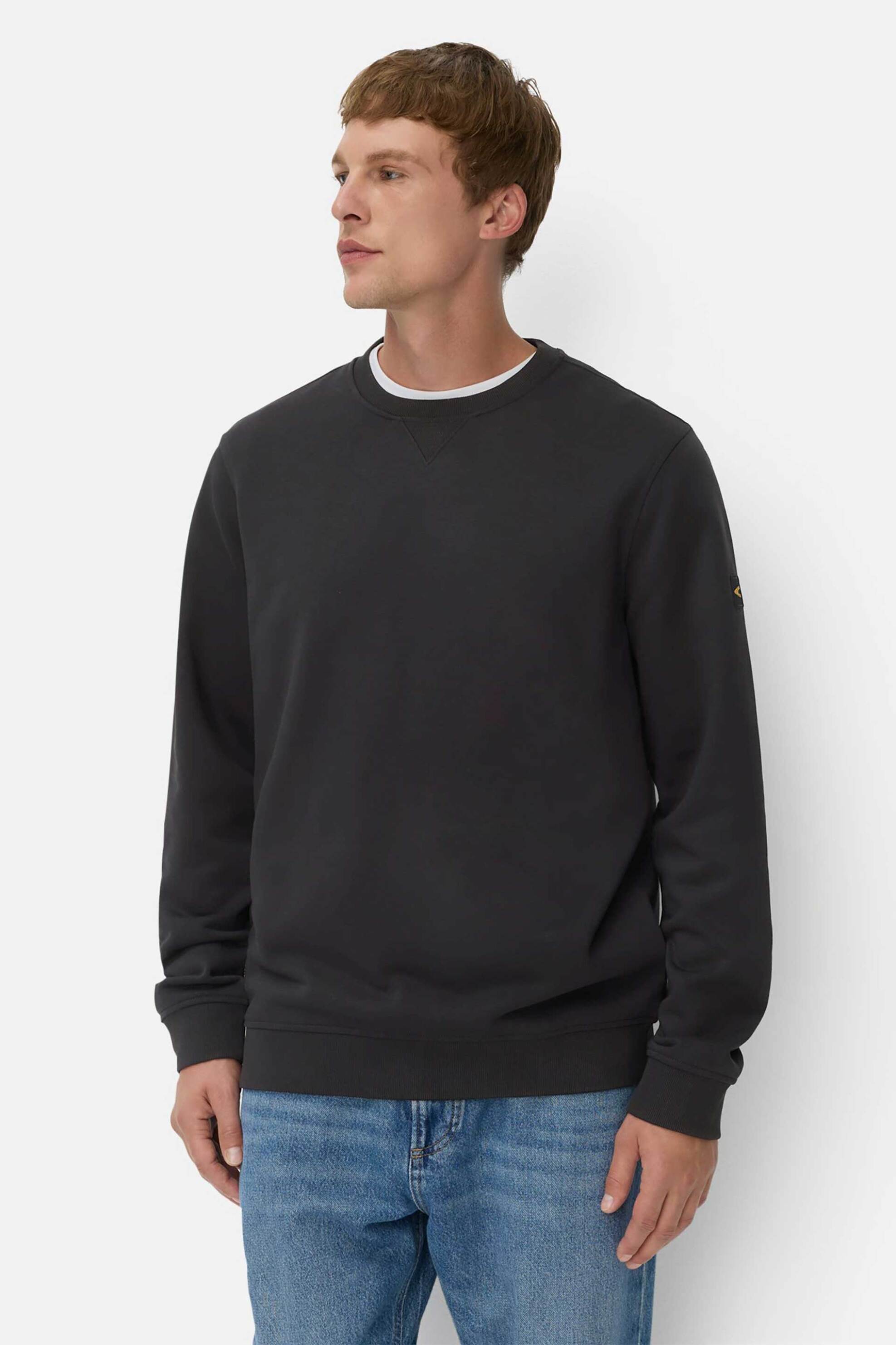 Camel Active ανδρική μπλούζα φούτερ μονόχρωμη με monogram στο μανίκι Regular Fit - C252-409400-6W48 Μαύρο