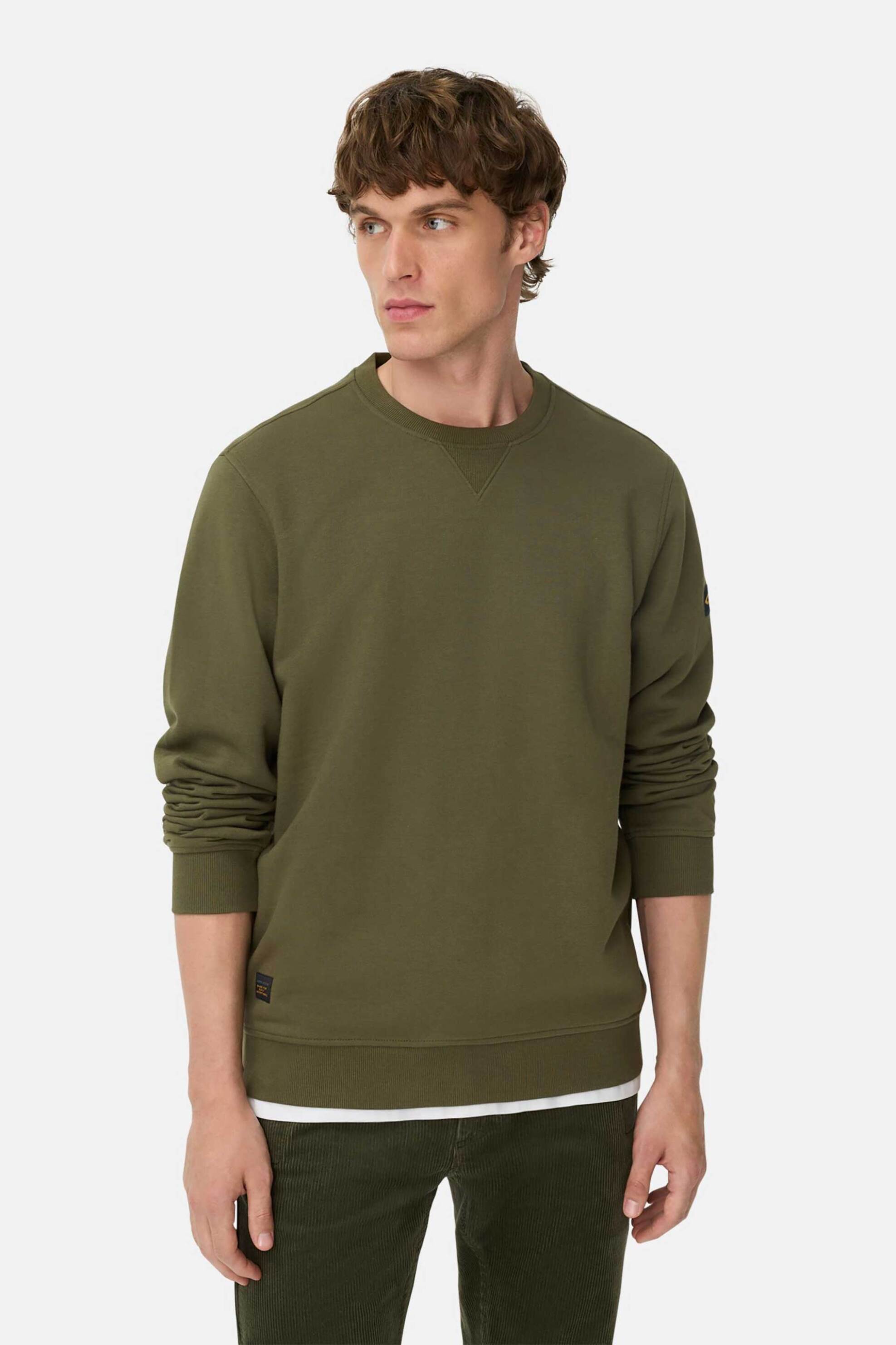 Camel Active ανδρική μπλούζα φούτερ μονόχρωμη με monogram στο μανίκι Regular Fit - C252-409400-6W48 Χακί