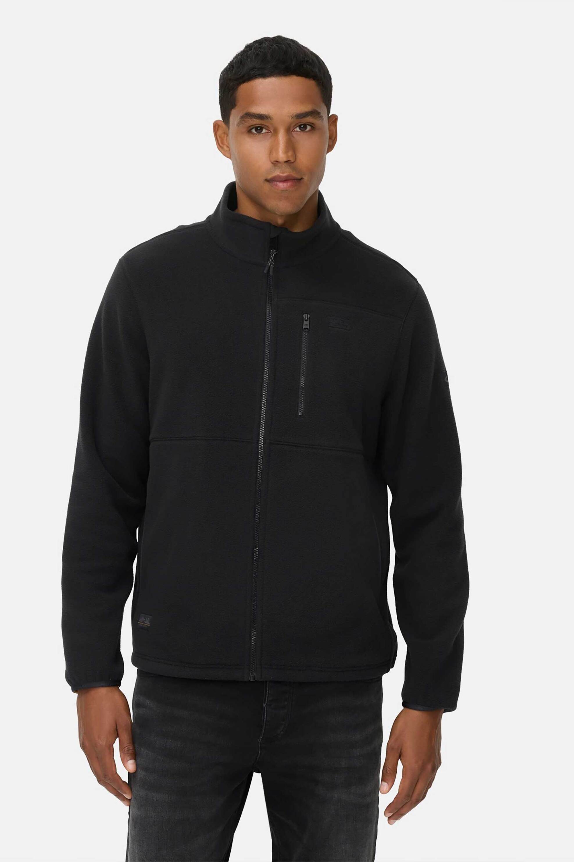 Camel Active ανδρική ζακέτα fleece με ψηλό λαιμό και monogram στο μανίκι Regular Fit - C252-409401-6W37 Μαύρο