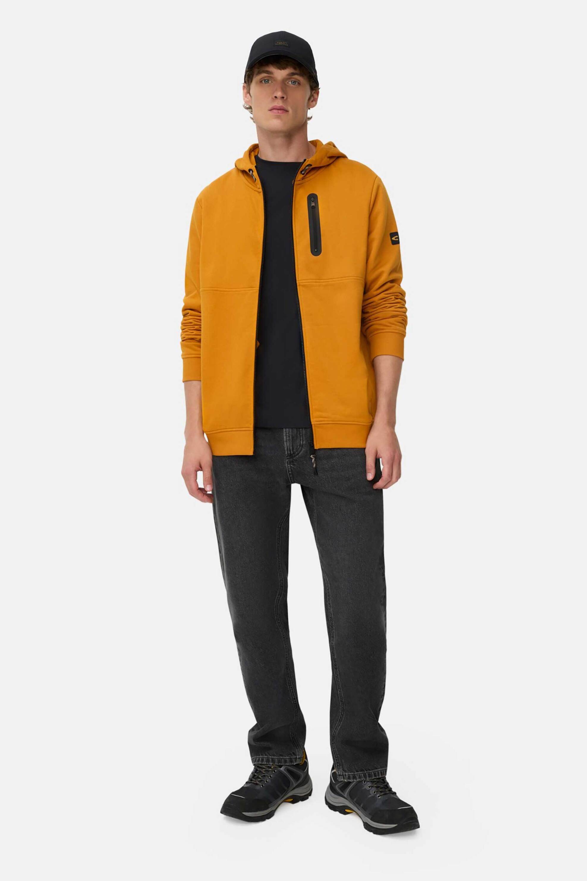 Camel Active ανδρική ζακέτα φούτερ με κουκούλα και monogram στο μανίκι Regular Fit - C252-409406-6W52 Μουσταρδί φωτογραφία