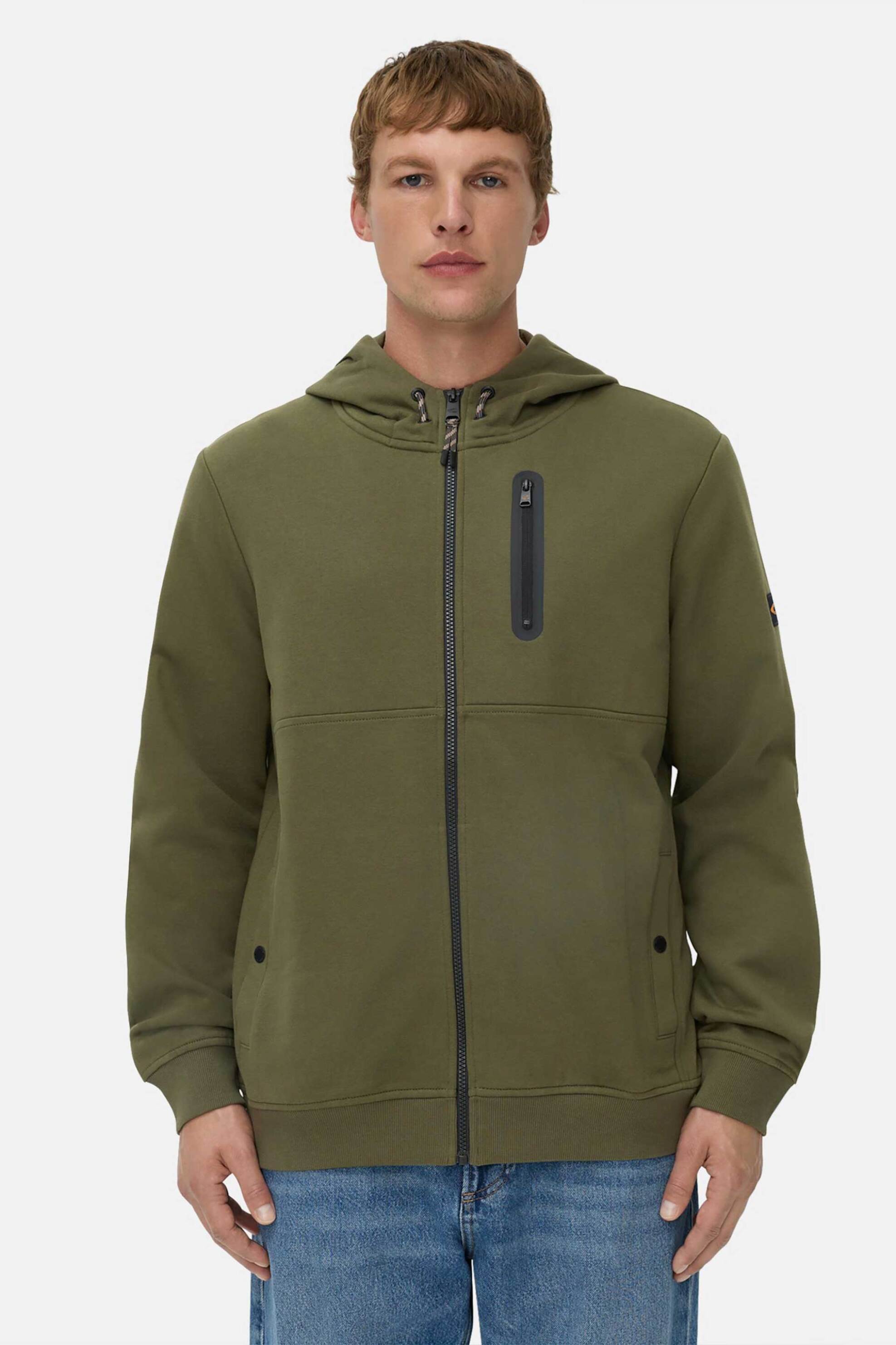 Camel Active ανδρική ζακέτα φούτερ με κουκούλα και monogram στο μανίκι Regular Fit - C252-409406-6W52 Χακί