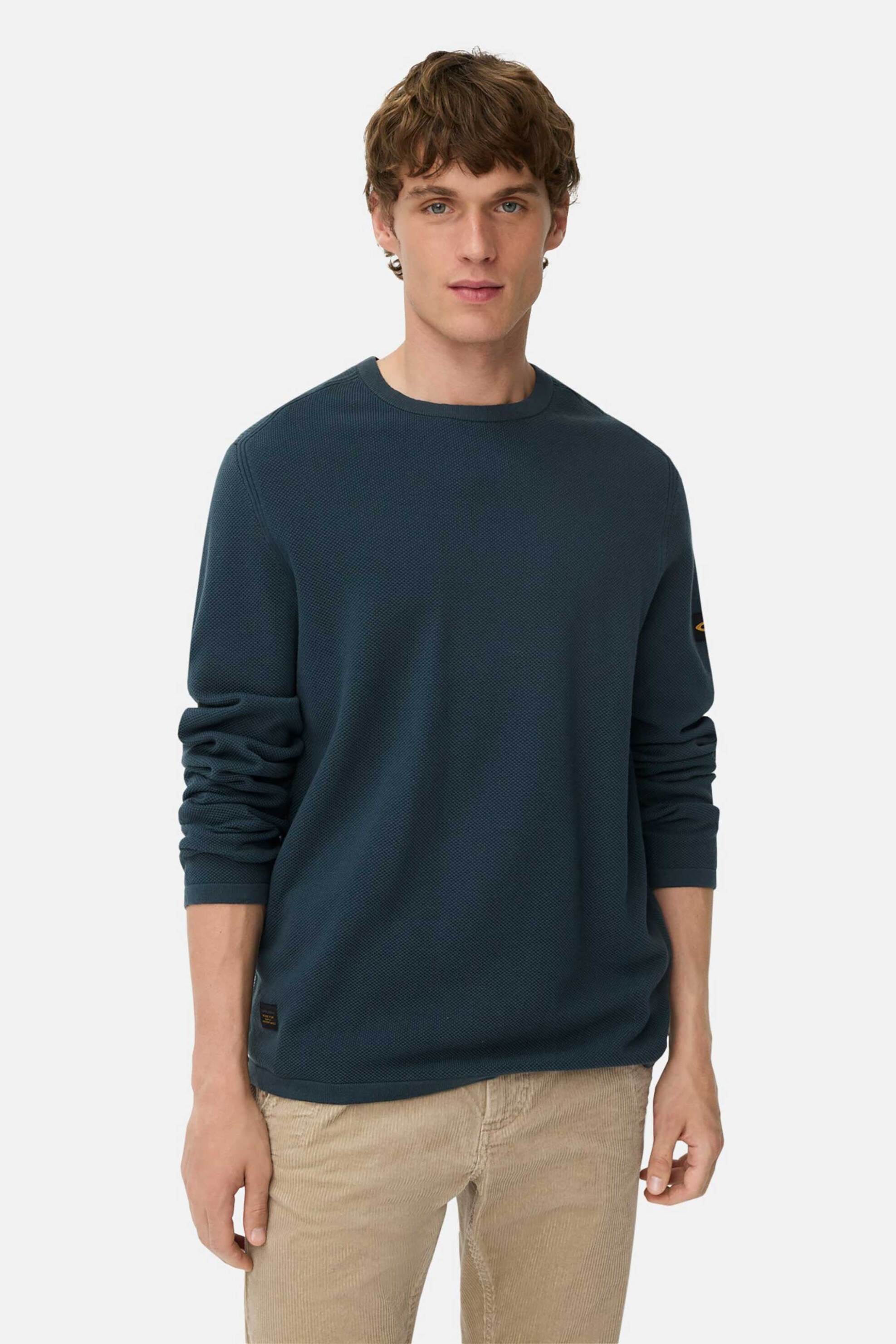 Camel Active ανδρικό πουλόβερ textured με monogram στο μανίκι Regular Fit - C252-409500-6K00 Μπλε Σκούρο