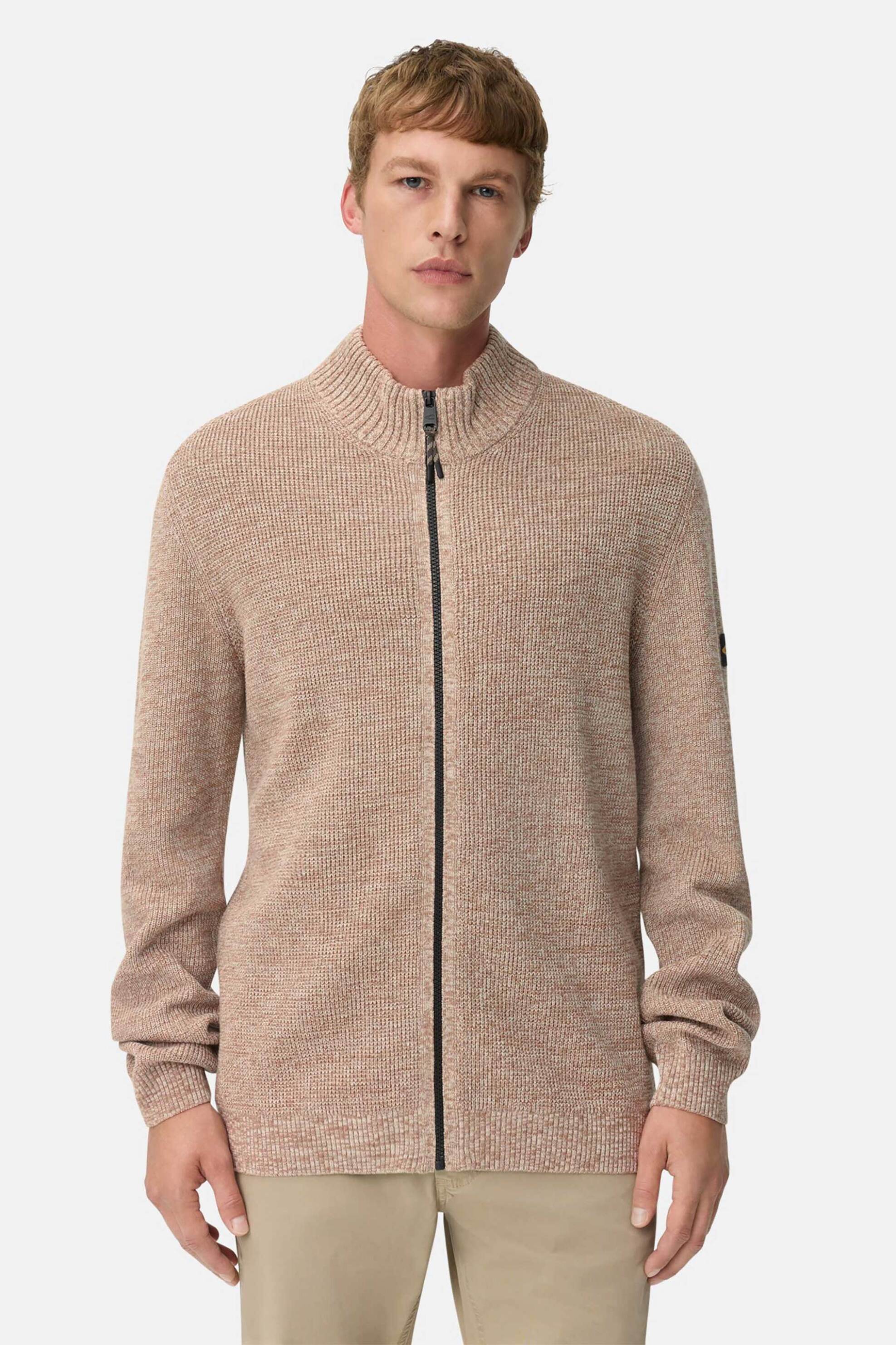 Camel Active ανδρική πλεκτή ζακέτα structured με ψηλό λαιμό Regular Fit - C252-409501-6K08 Μπεζ